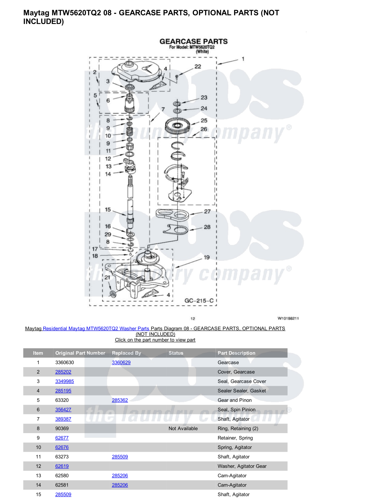 Maytag MTW5620TQ2 Parts Diagram