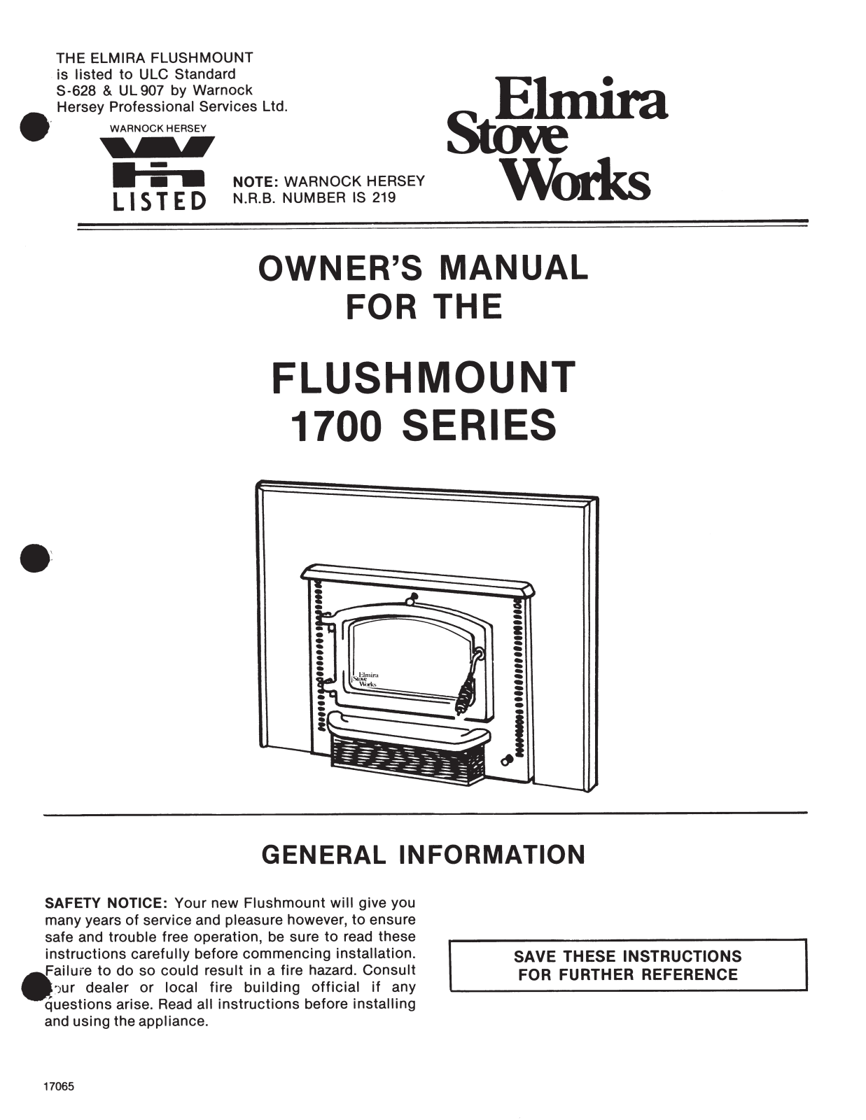 Elmira Stove Works FLUSHMOUNT 1700 User Manual