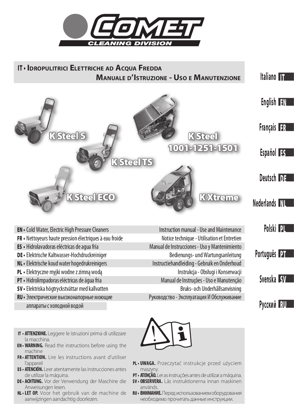 Comet K Steel S, K Steel 1001, K Steel 1251, K Steel 1501, K Steel ECO Instruction Manual