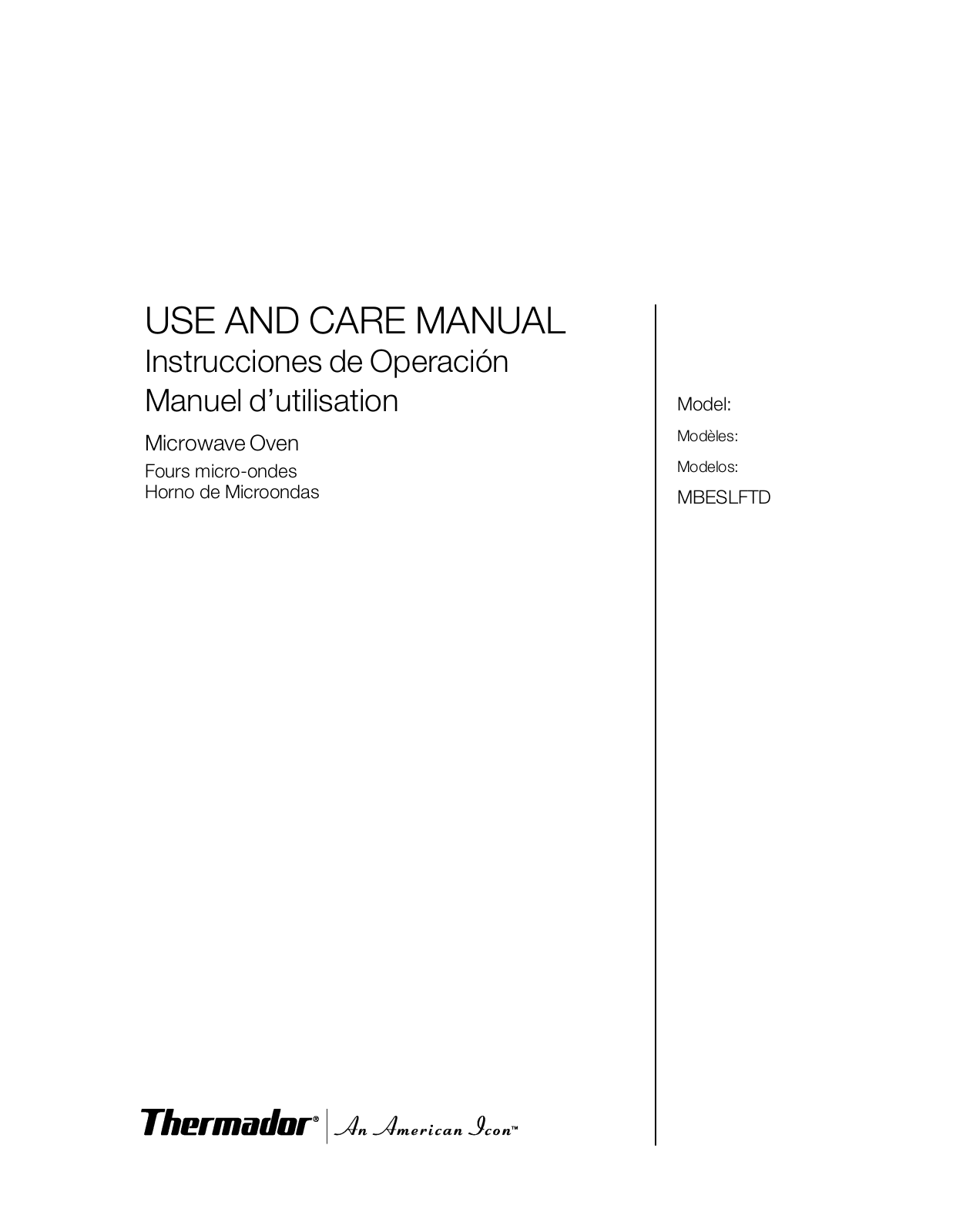 Thermador MBESLFTD User Manual