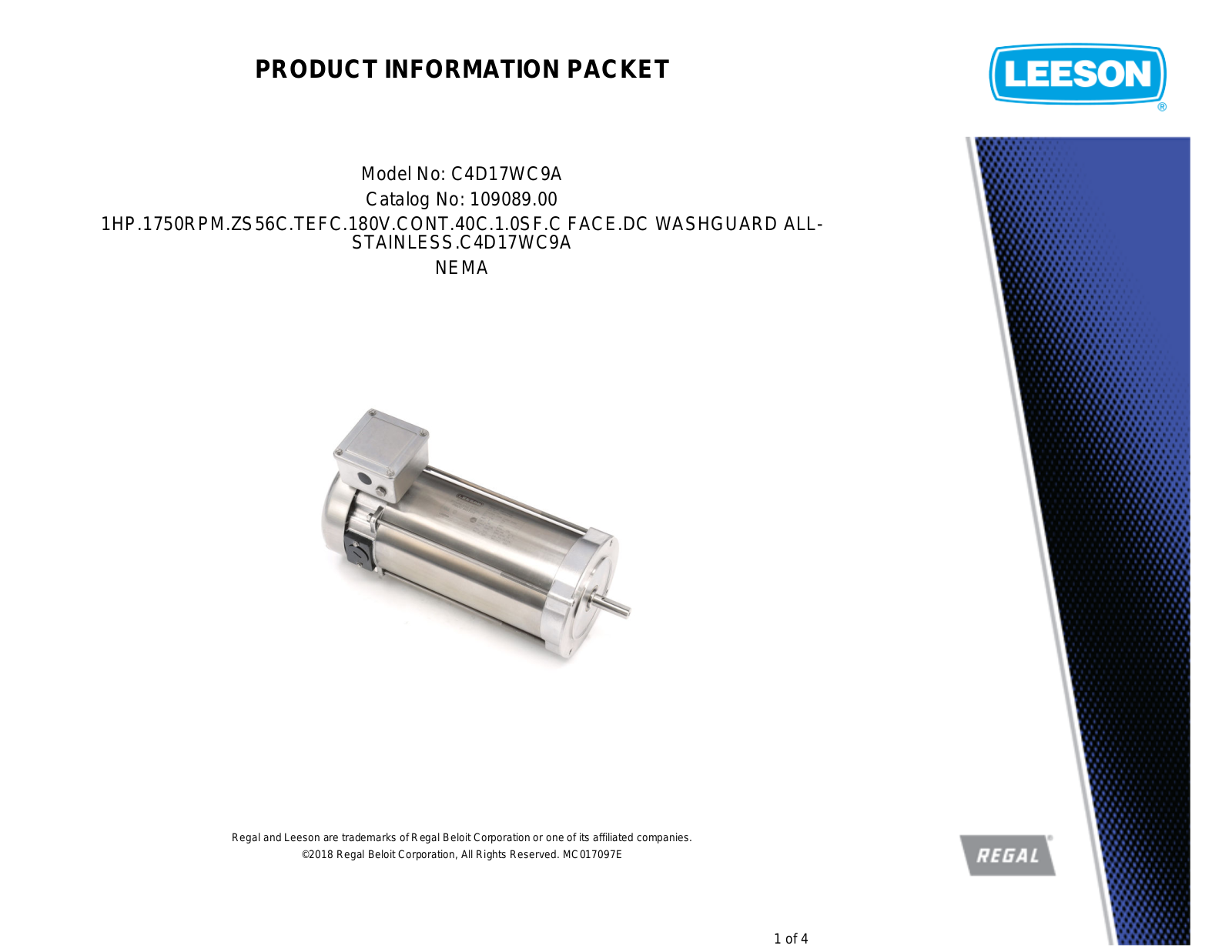 Leeson 109089.00 Product Information Packet