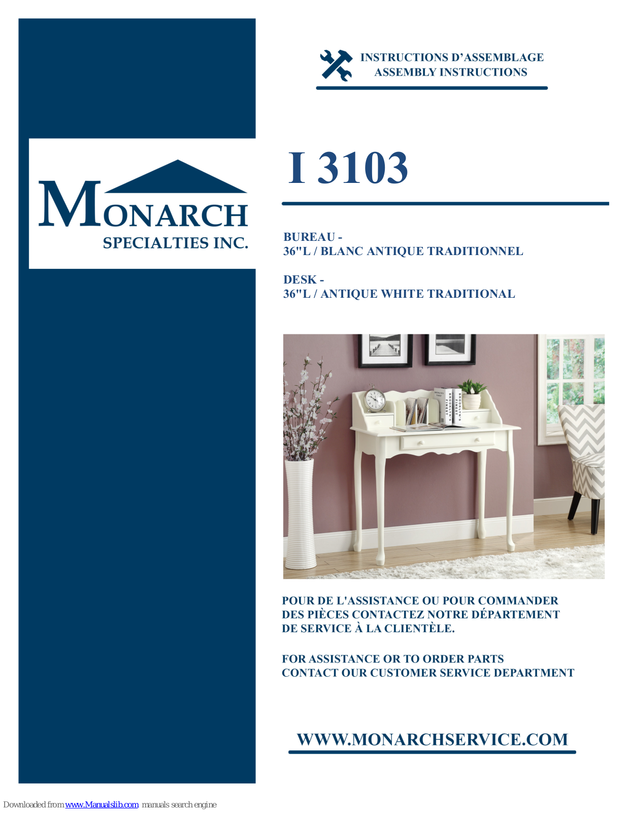 Monarch Specialties I 3103 Assembly Instructions Manual