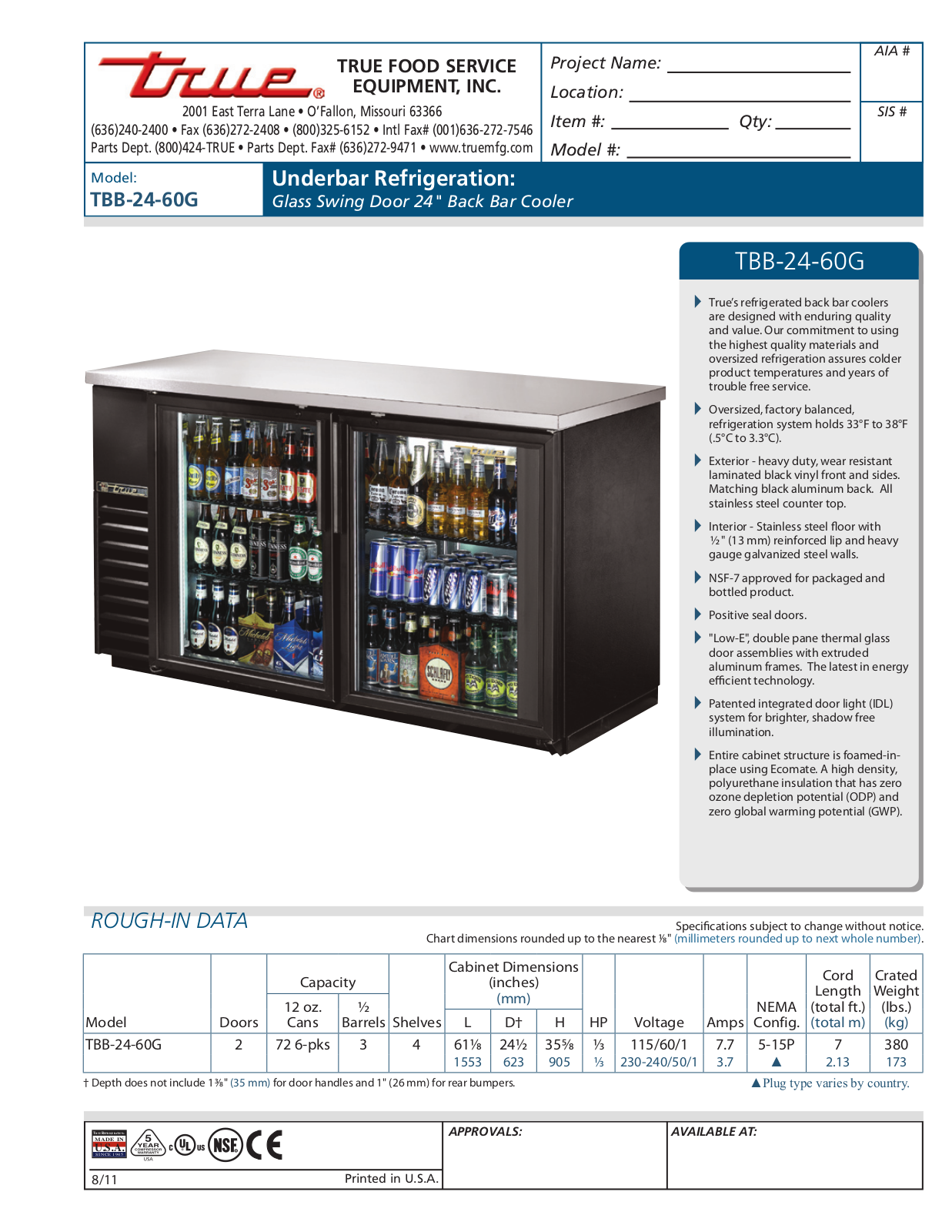 True TBB-24-60G User Manual