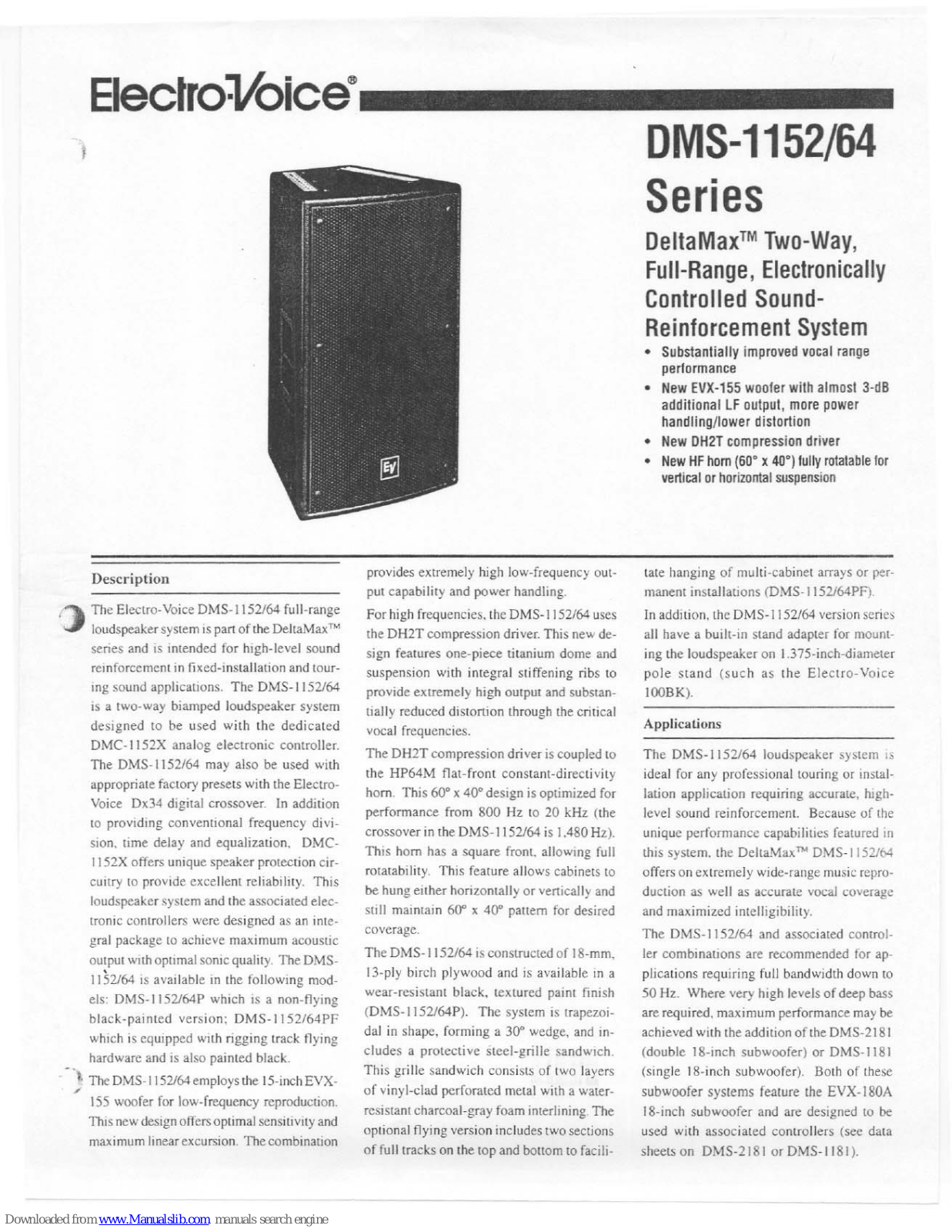 Electro-Voice DeltaMax DMS-1152 Series, DeltaMax DMS-1164 Series Specifications