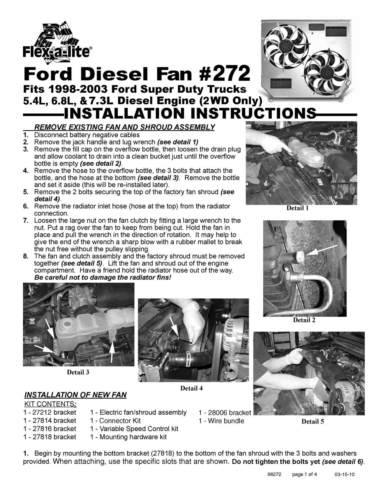 Flex-a-Lite 272 Installation Instruction