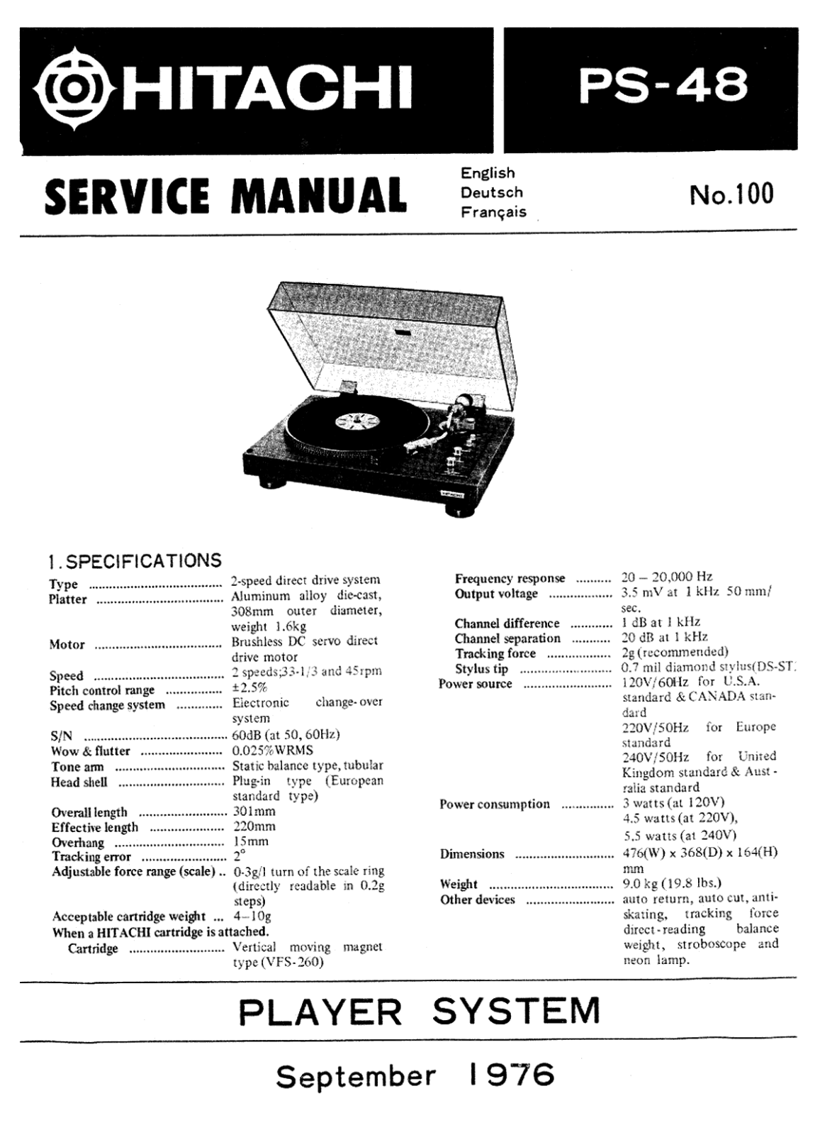 Hitachi PS-48 Service manual