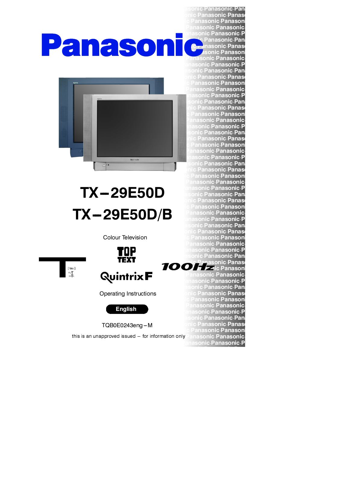 Panasonic TX-29E50DB, TX-29E50D User Manual