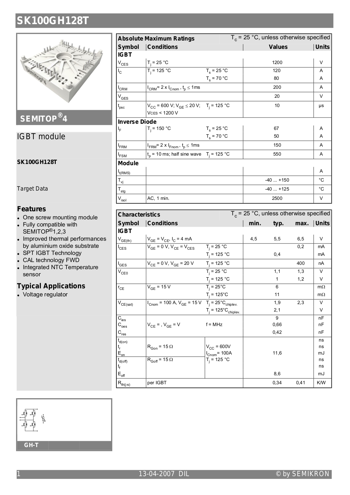 Semikron SK100GH128T Data Sheet