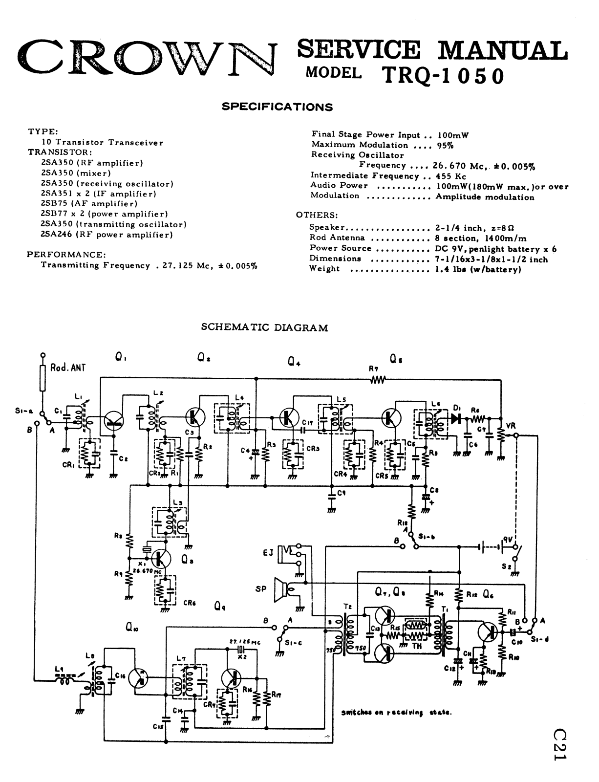 Crown Radio TRQ1050 Schematic - ManualMachine.com