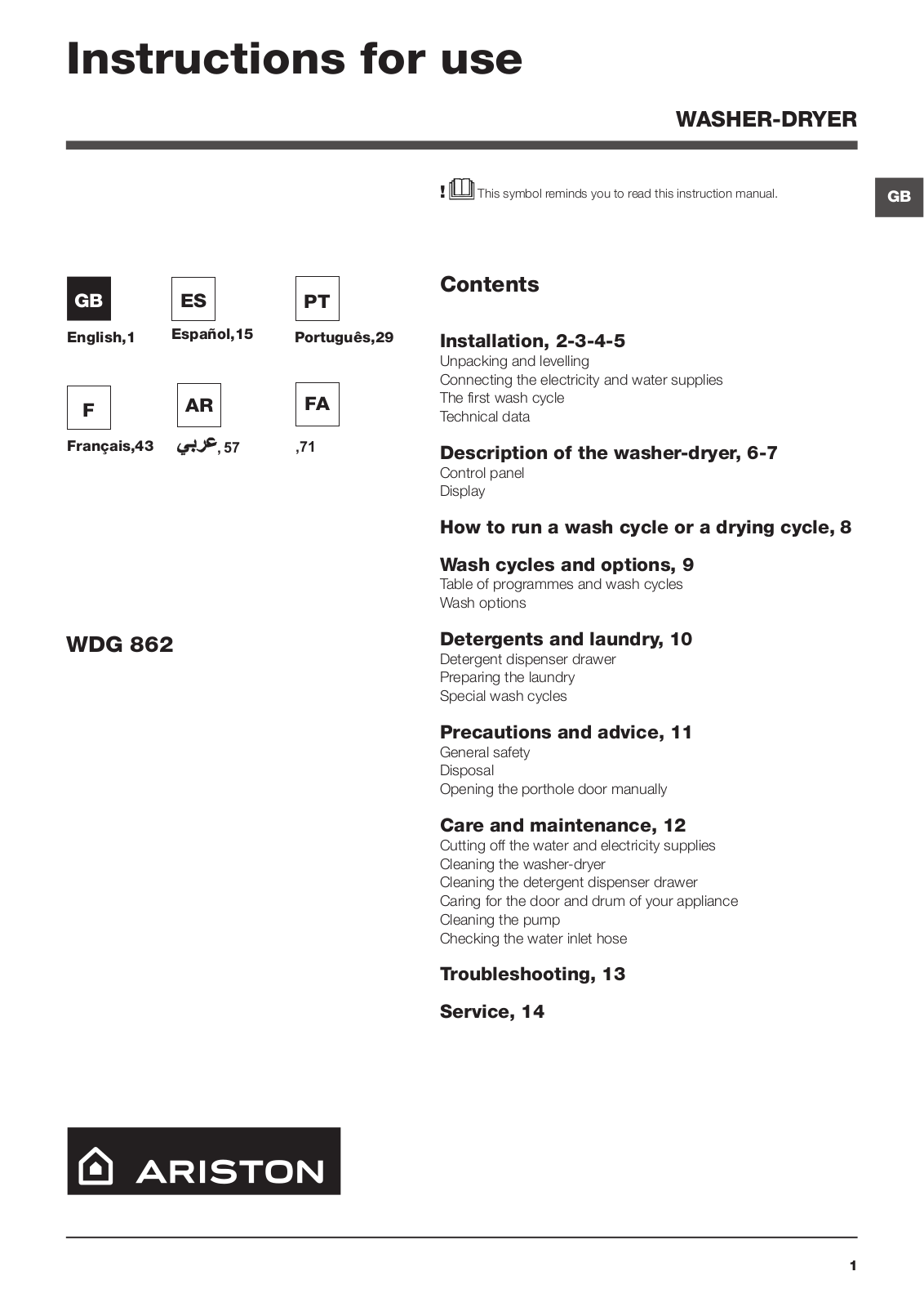 Hotpoint WDG 862BS EX User Manual