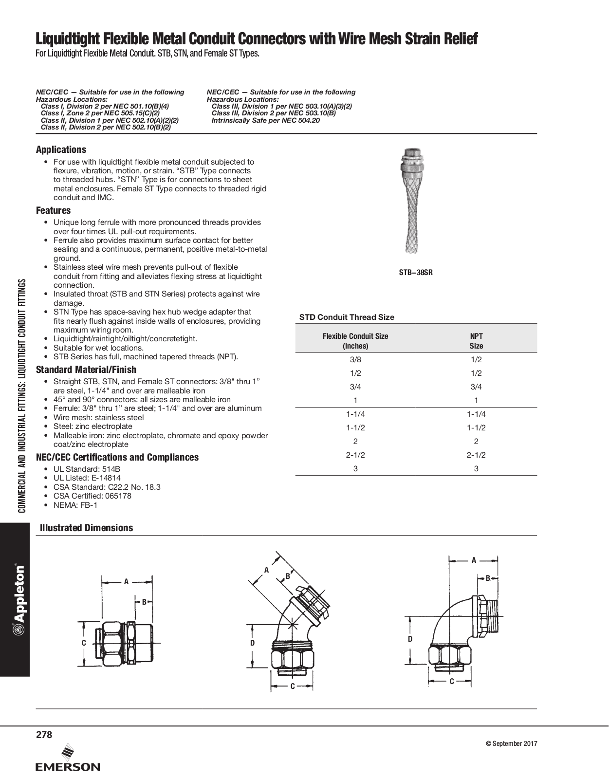 Appleton Liquidtight Flexible Metal Conduit Connectors with Wire Mesh Strain Relief Catalog Page