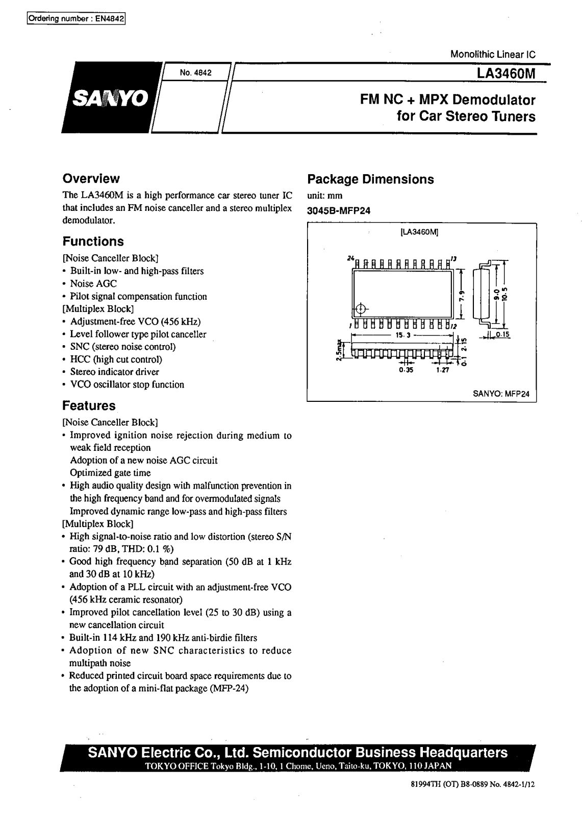 SANYO LA3460M Datasheet