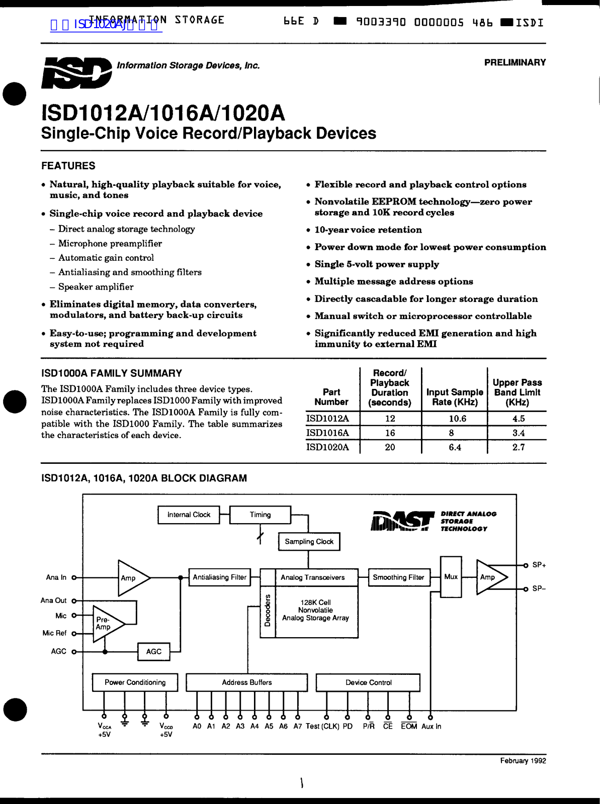 ISD ISD1012A, ISD1016A, ISD1020A User Manual