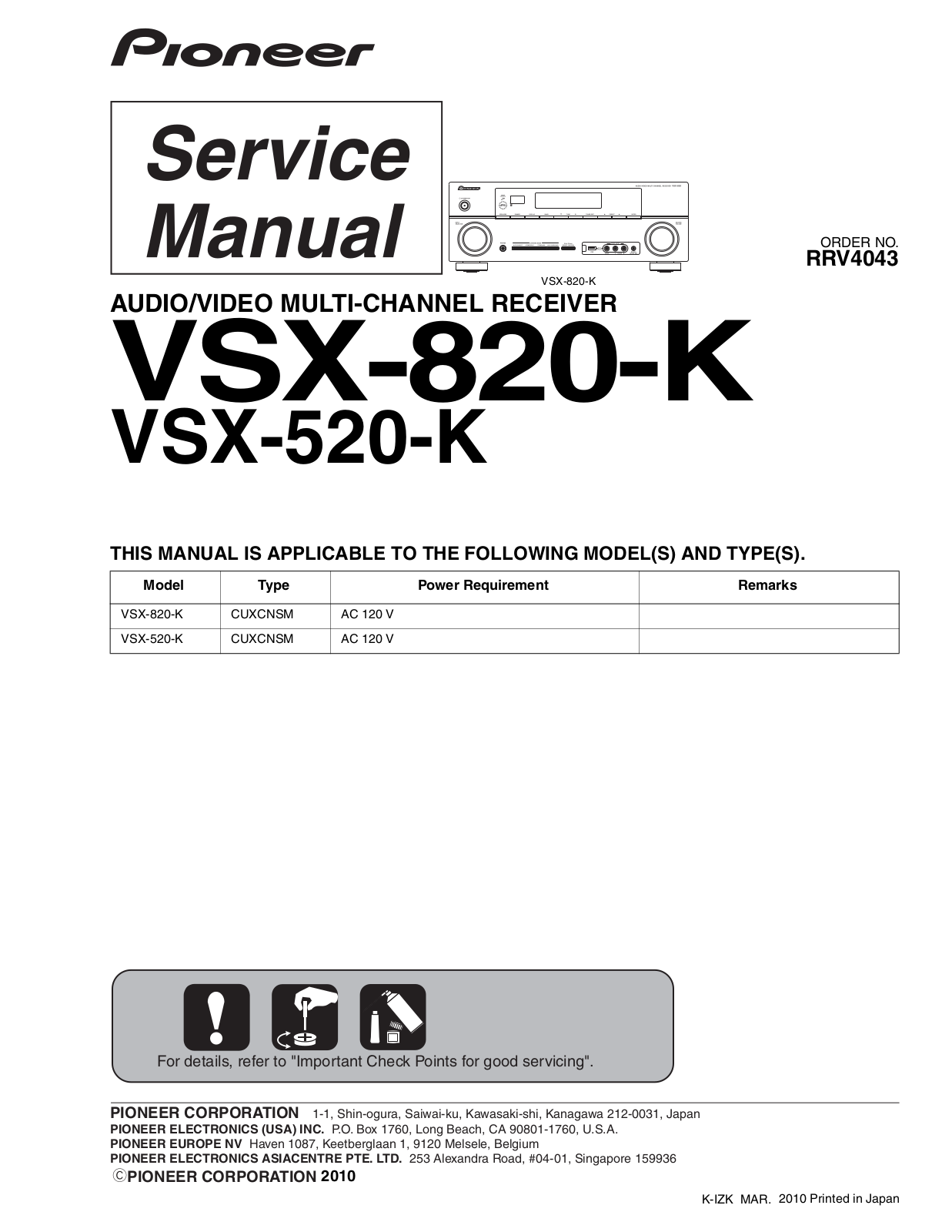 Pioneer VSX-520-K, VSX-820-K Service manual