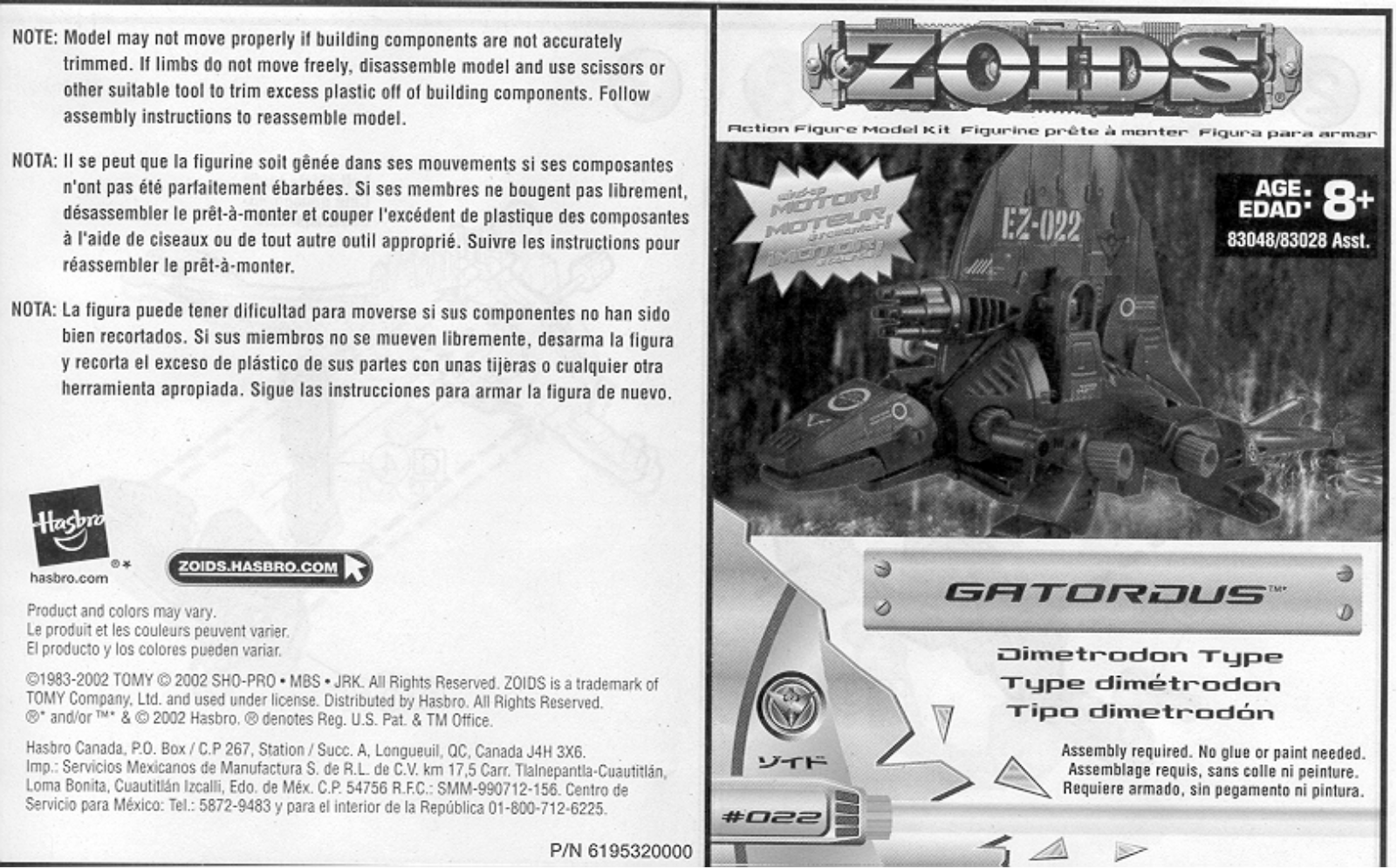 Hasbro ZOIDS GATORDUS User Manual