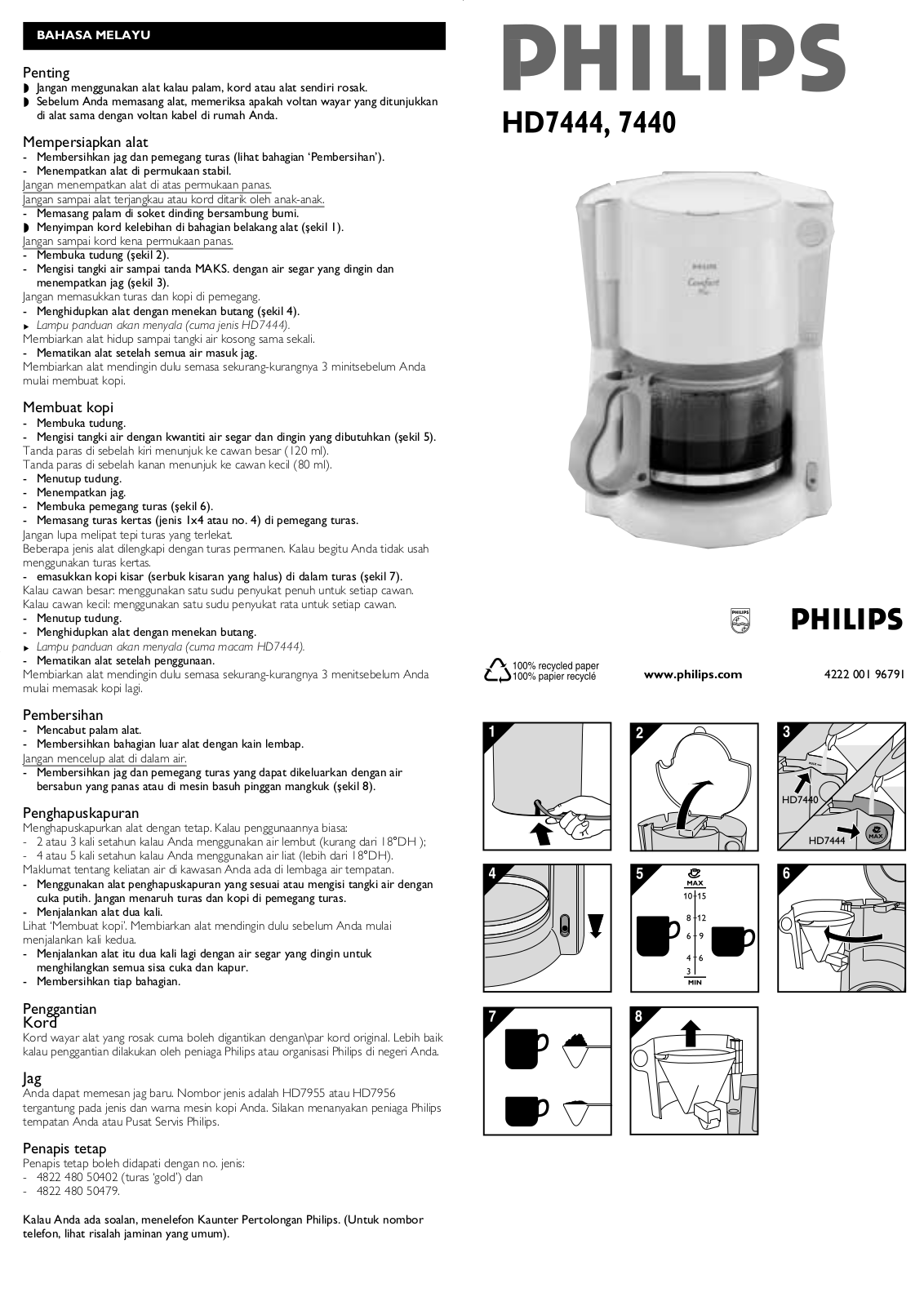 Philips HD7444/52, HD7444/51, HD7444/50, HD7444/20, HD7444/16 User Manual