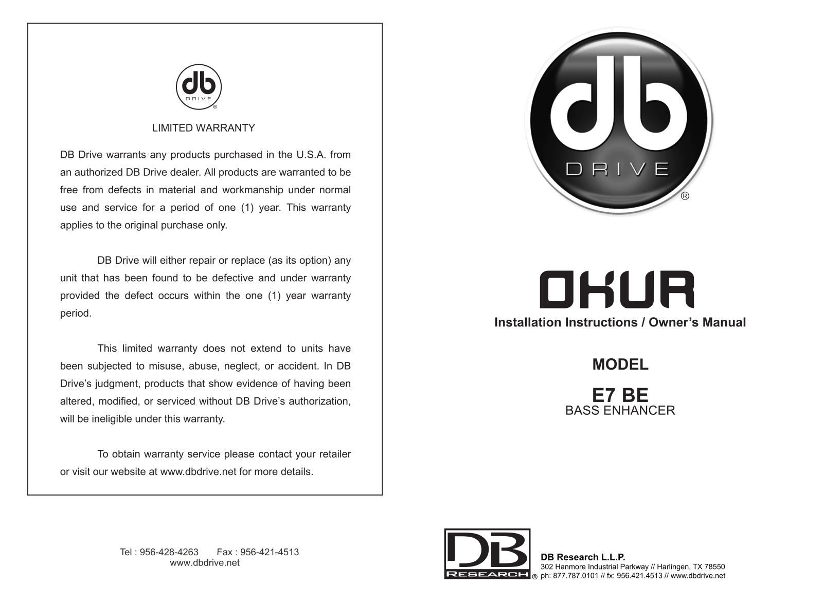 DB Drive E7 BE User Manual