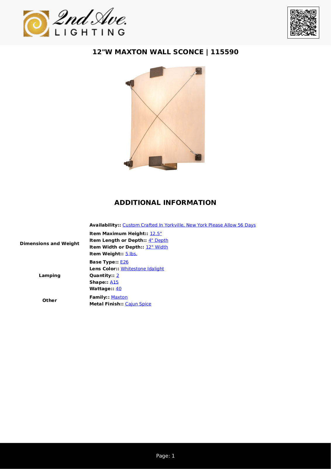 2nd Ave Design W008318043 Specifications - ManualMachine.com