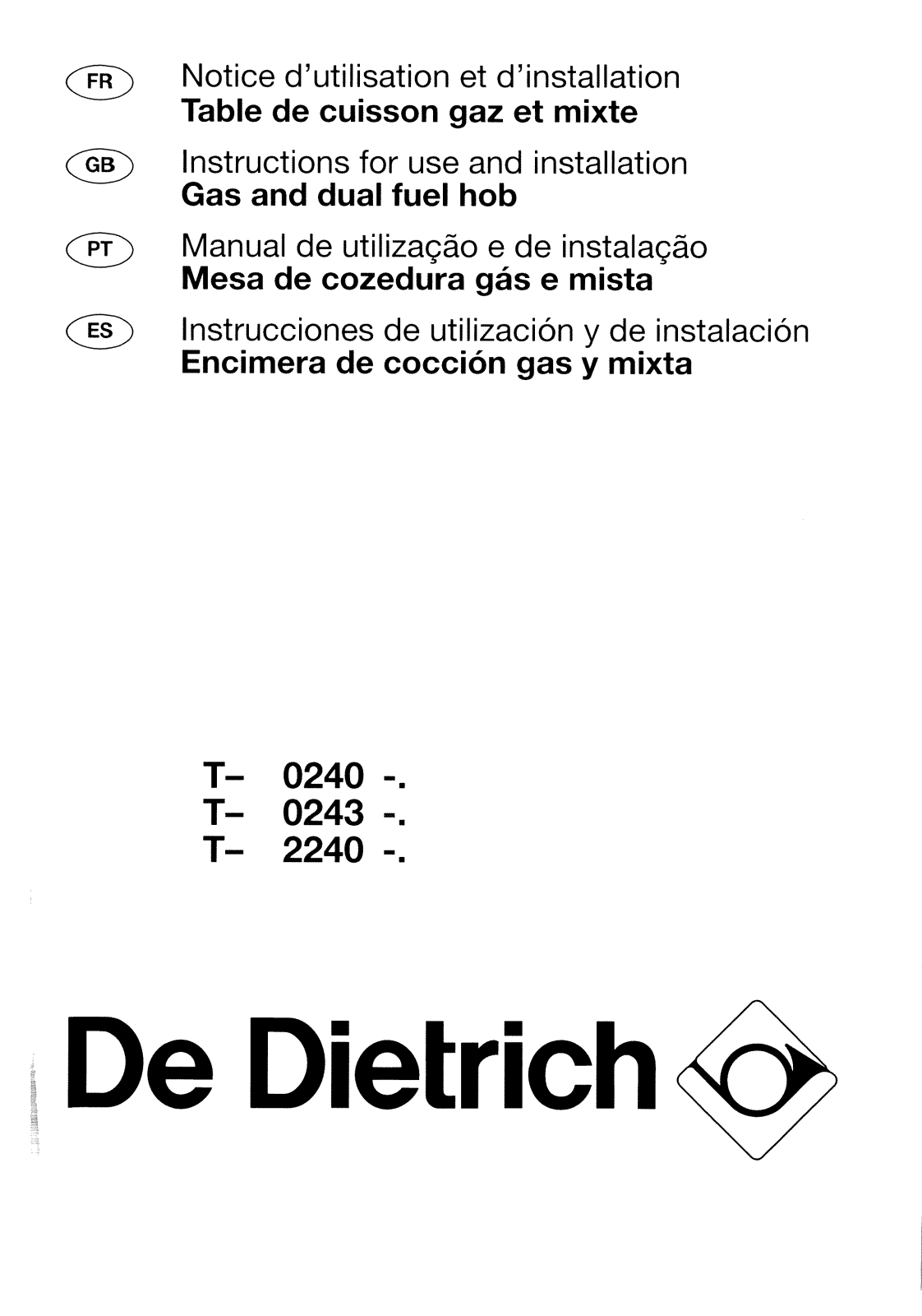 DE DIETRICH TNK0240 User Manual