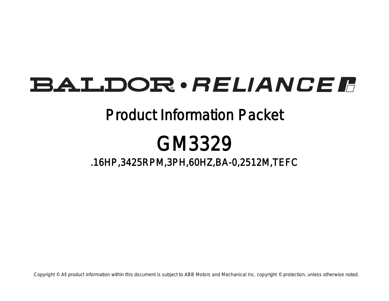 Baldor GM3329 Product Information Sheet