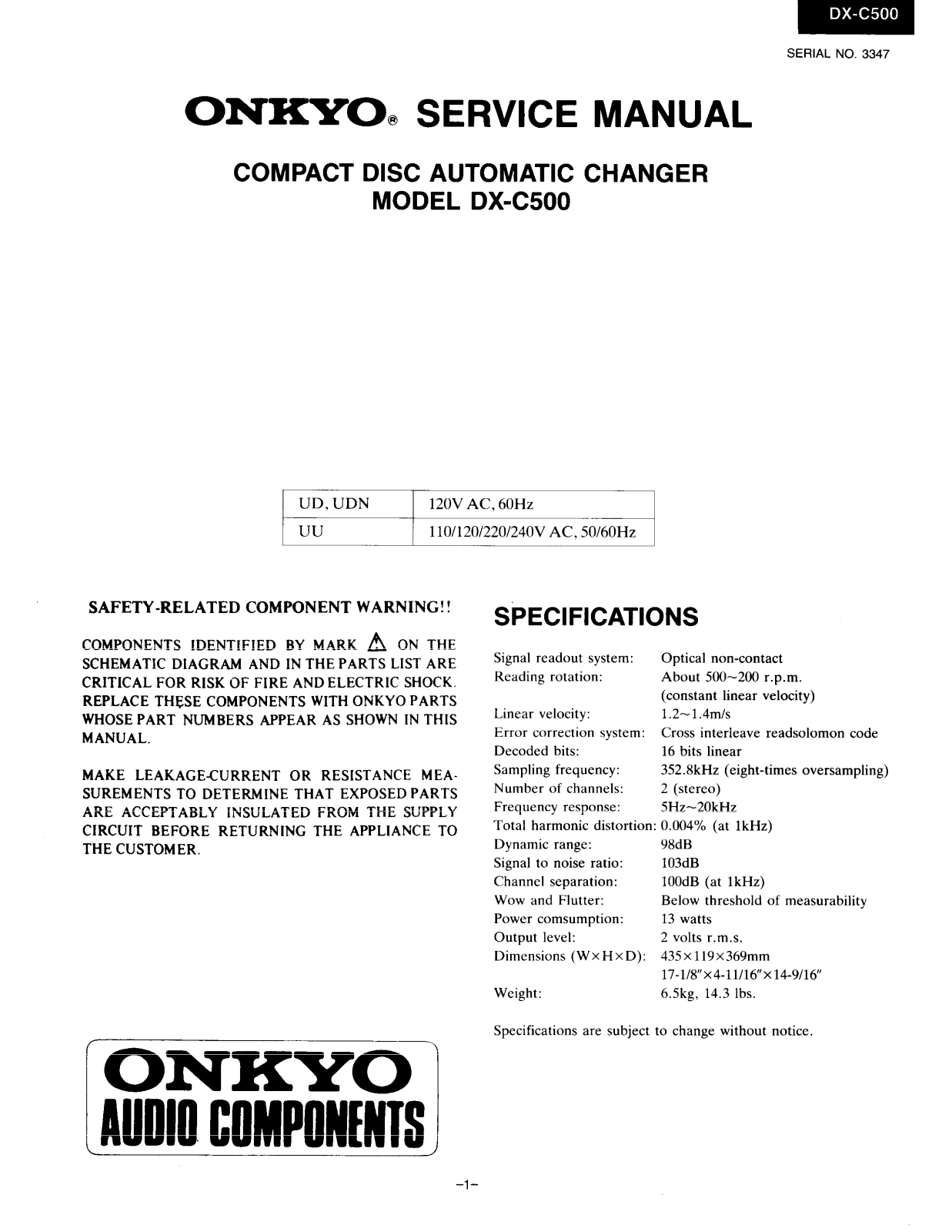 Onkyo DXC-500 Service Manual