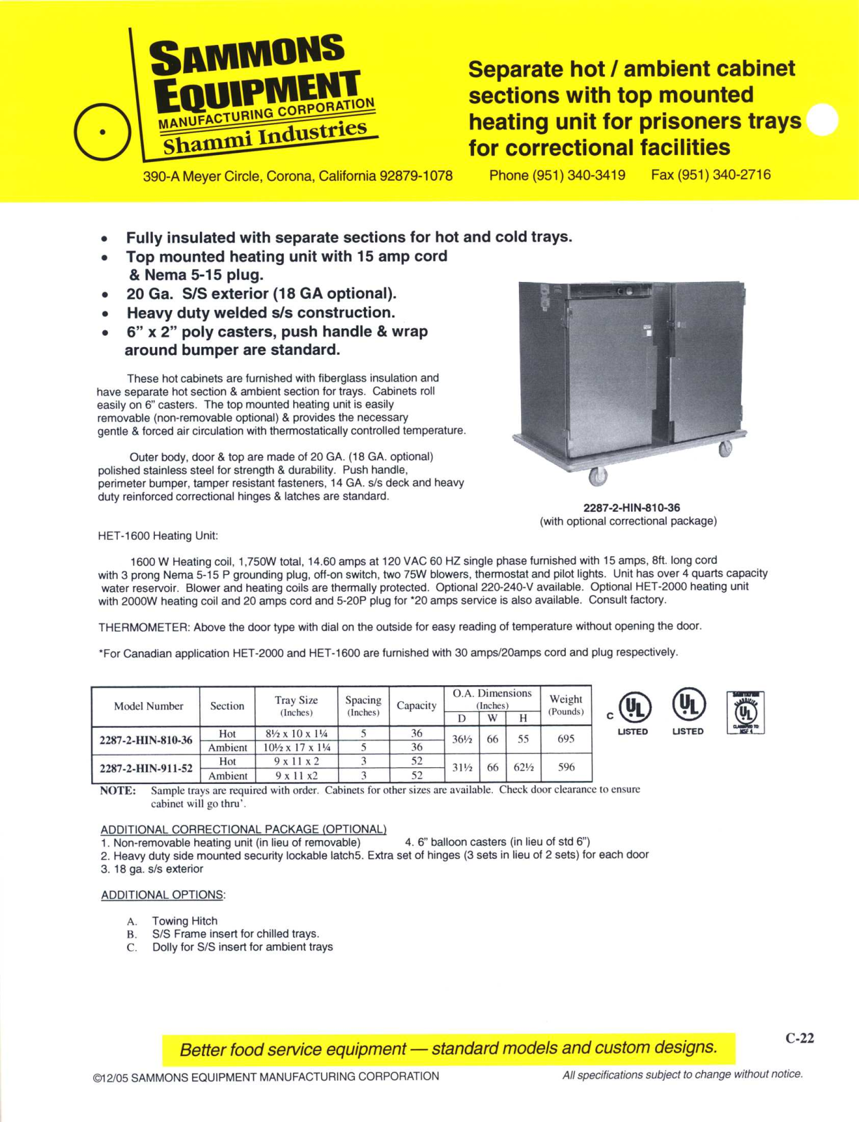 Sammons Equipment 2287-2-HIN-810-36 User Manual