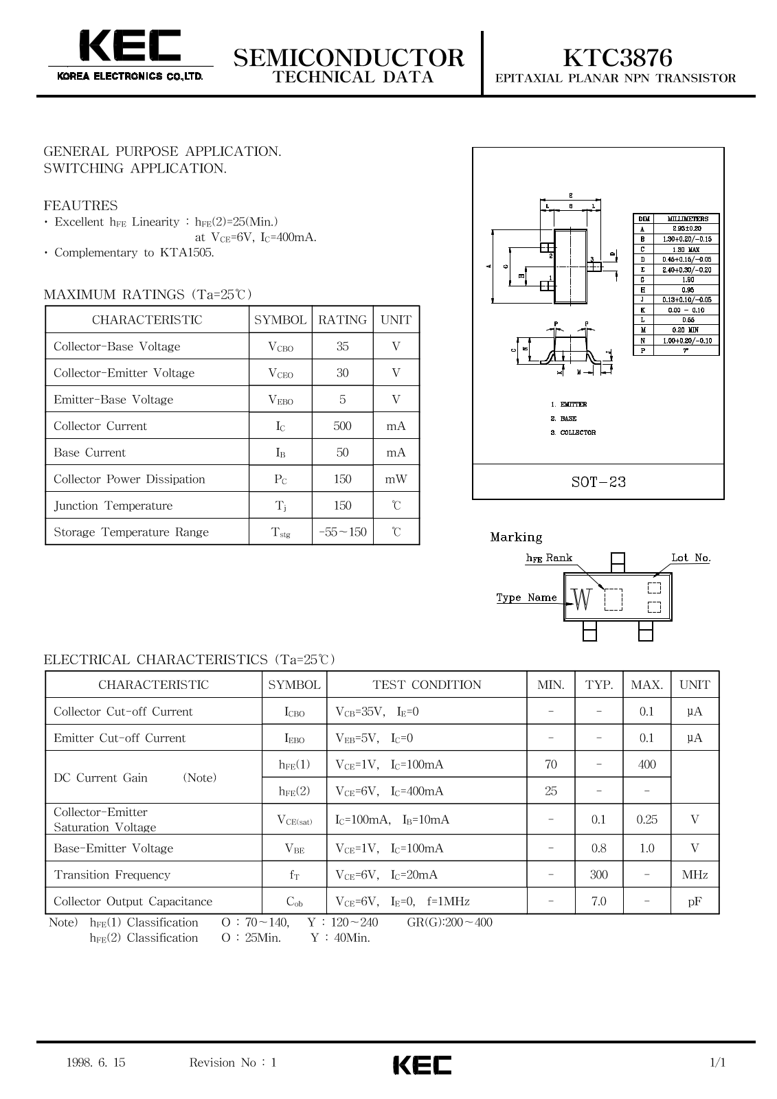 KEC KTC3876 Datasheet