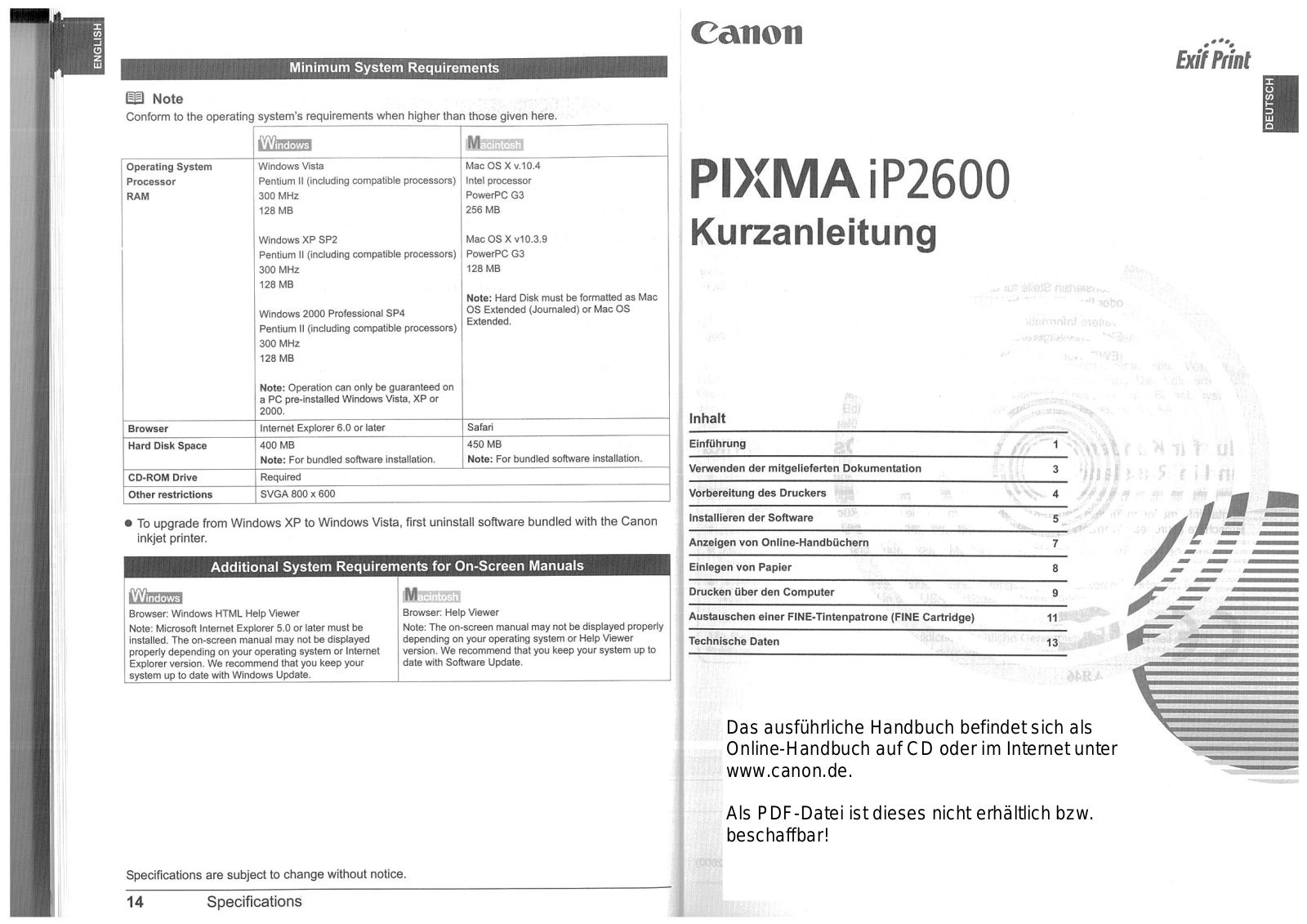 Canon Pixma iP2600 User manual