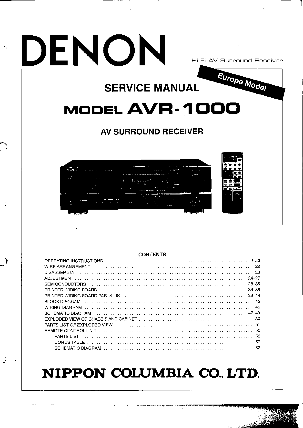 Service Manual-Anleitung für Denon AVR-1000 