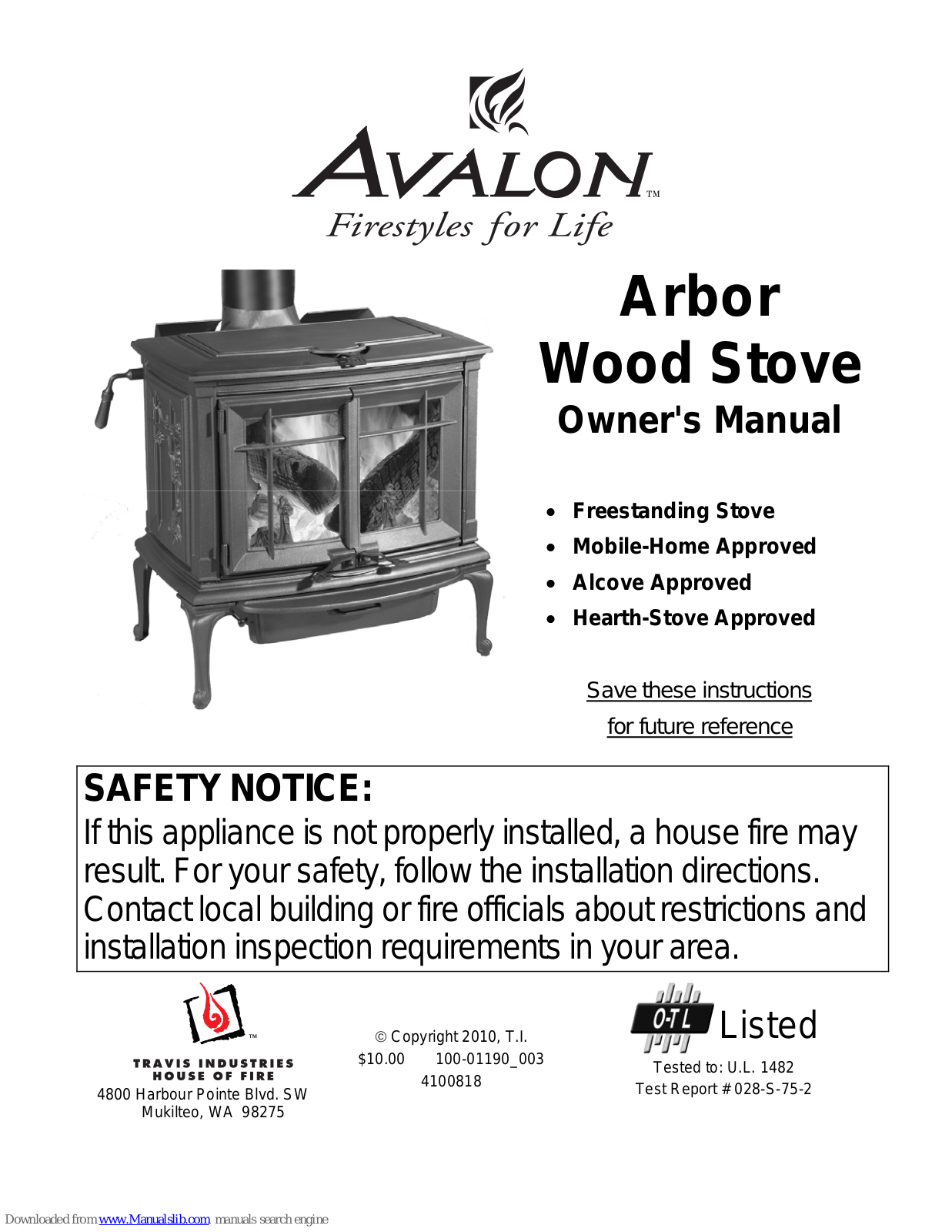 Avalon Arbor Owner's Manual