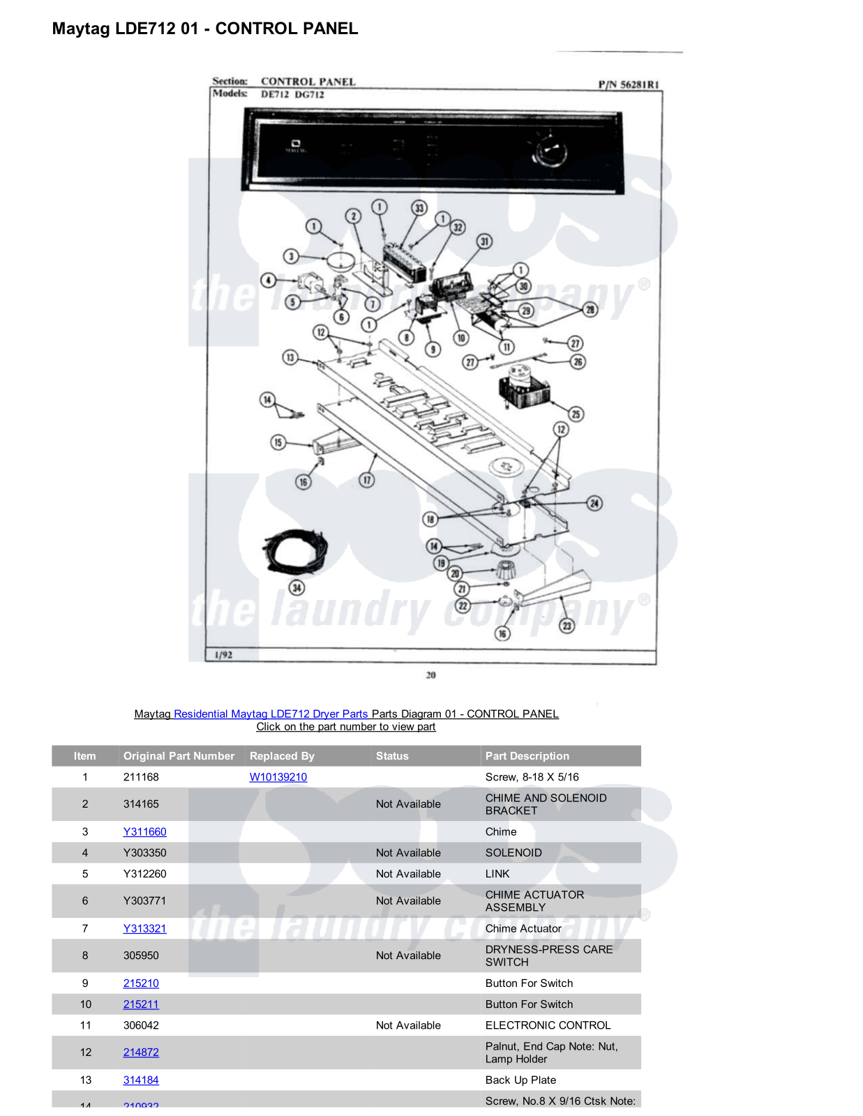 Maytag LDE712 Parts Diagram