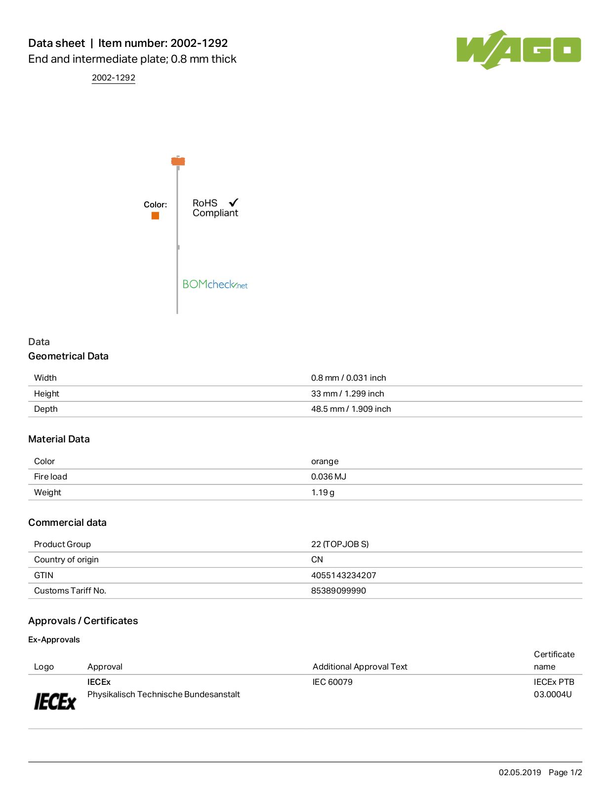 Wago 2002-1292 Data Sheet