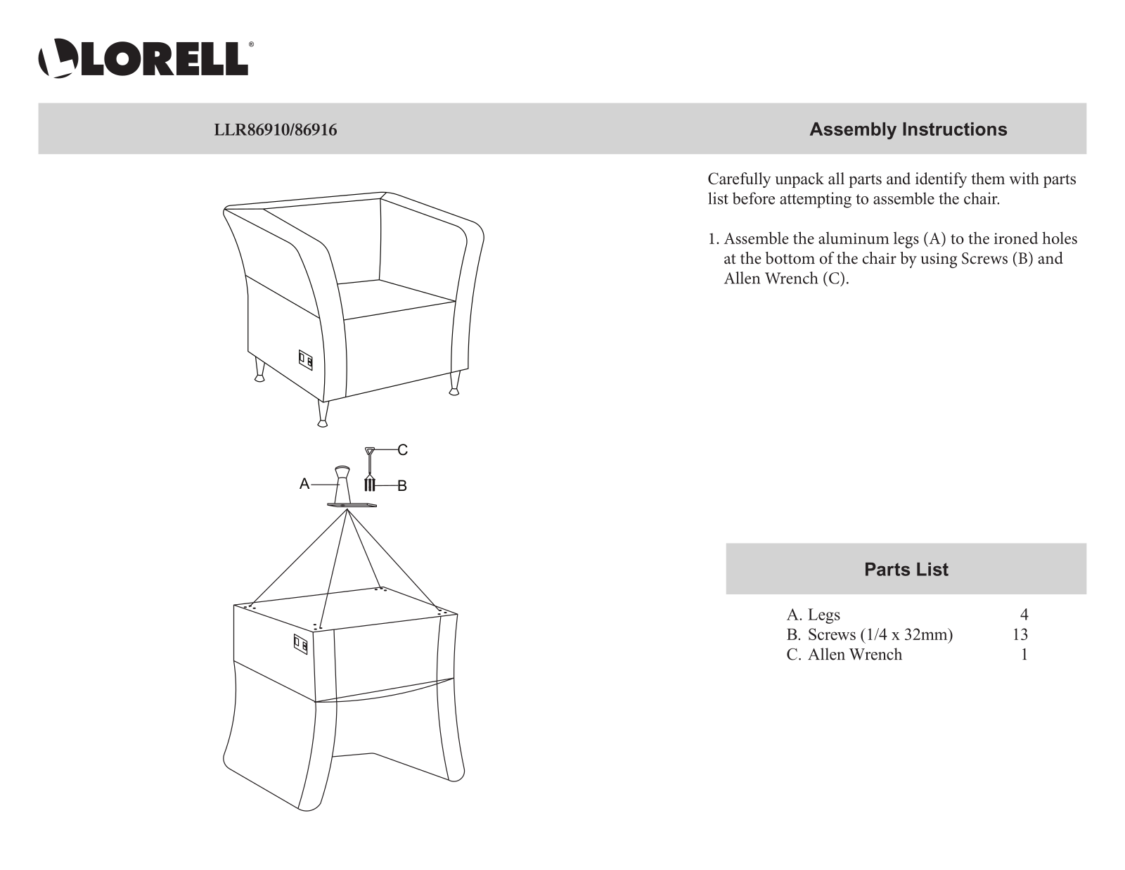 Lorell LRO2109 Installation & Assembly - ManualMachine.com