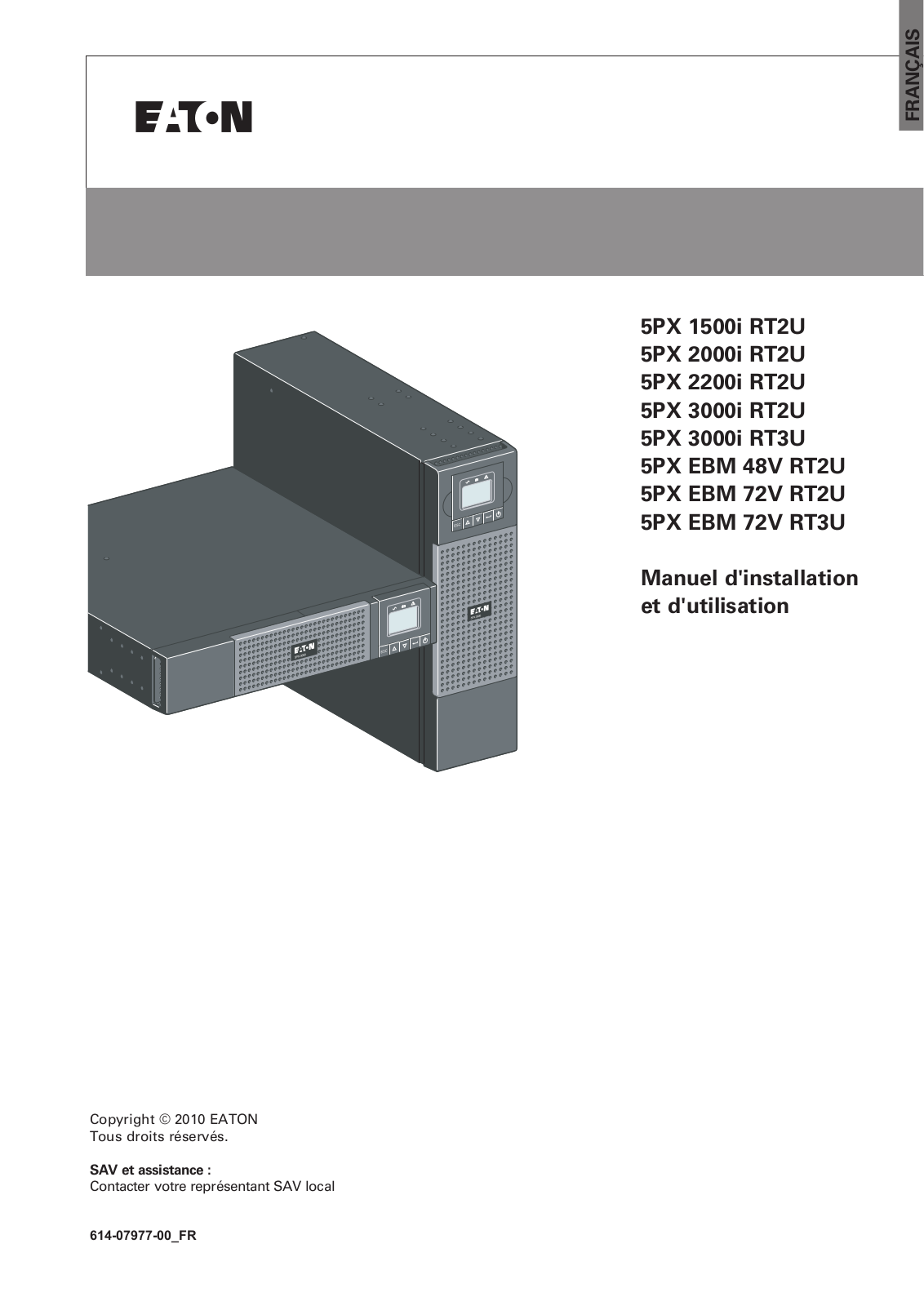 EATON 5PX 1500i RT2U, 5PX 2000i RT2U, 5PX 3000i RT2U, 5PX EBM 48V RT2U, 5PX EBM 72V RT2U User Manual