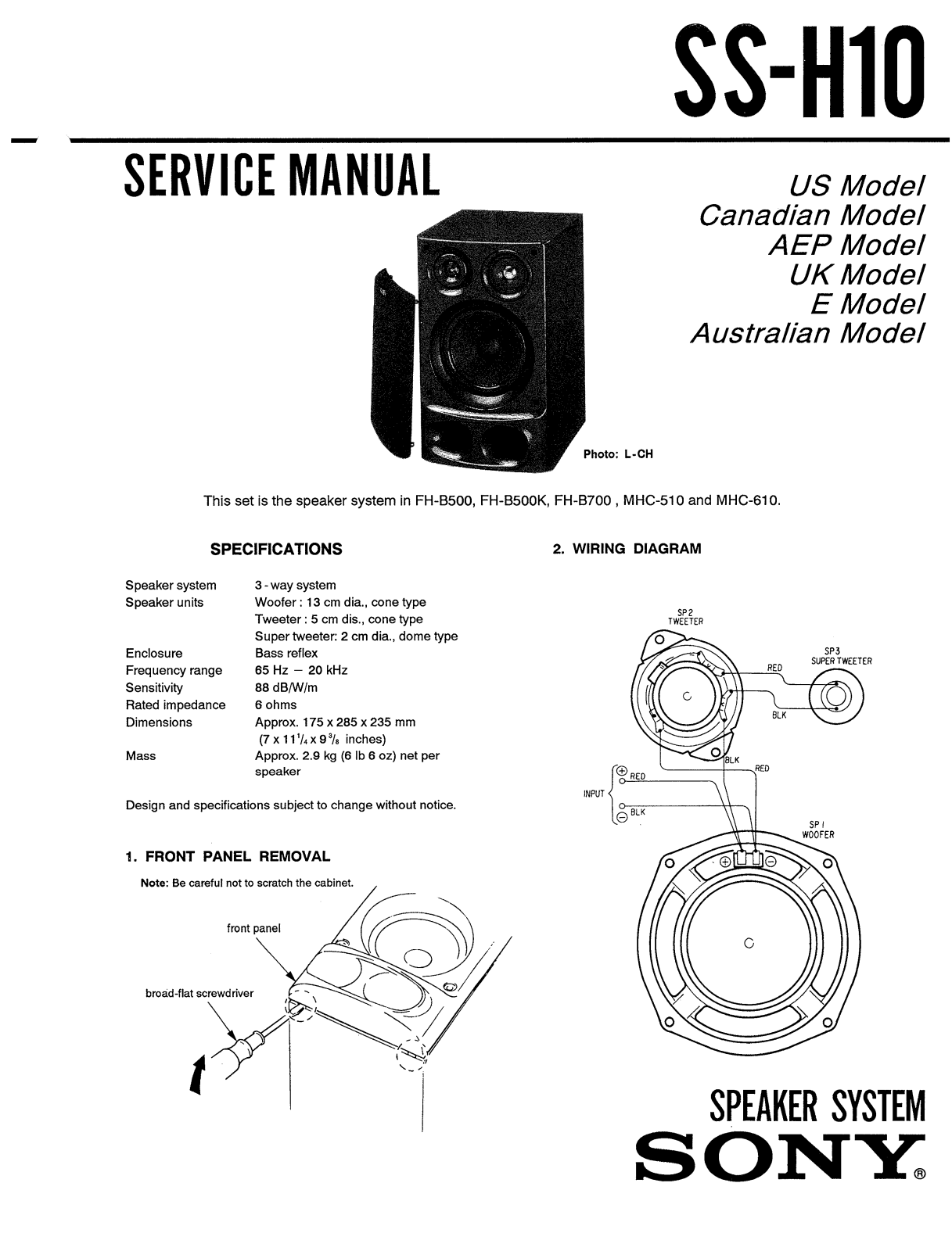 SONY SS-H10 User Manual