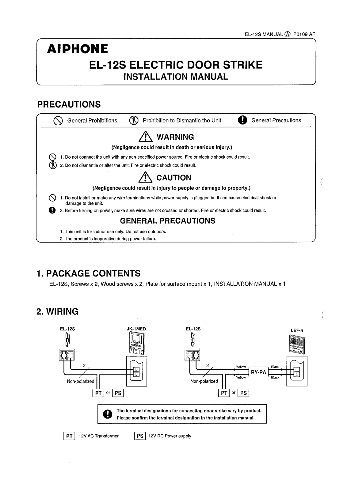 Aiphone EL-12S User Manual