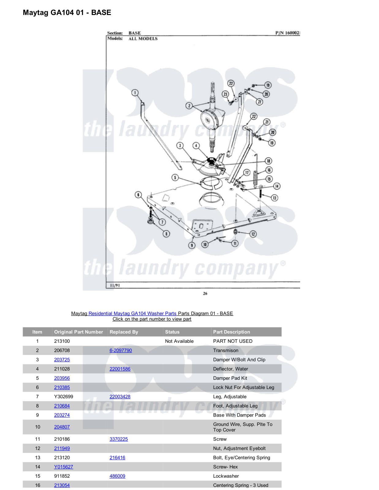 Maytag GA104 Parts Diagram