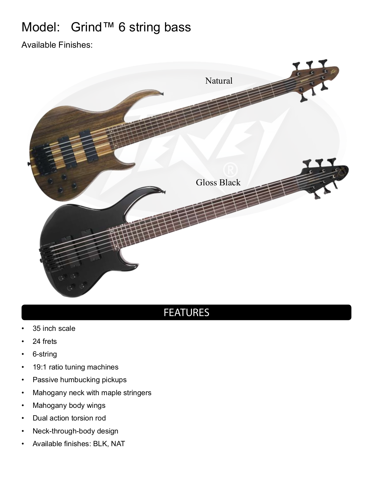 Peavey Grind 6 string bass Data sheet