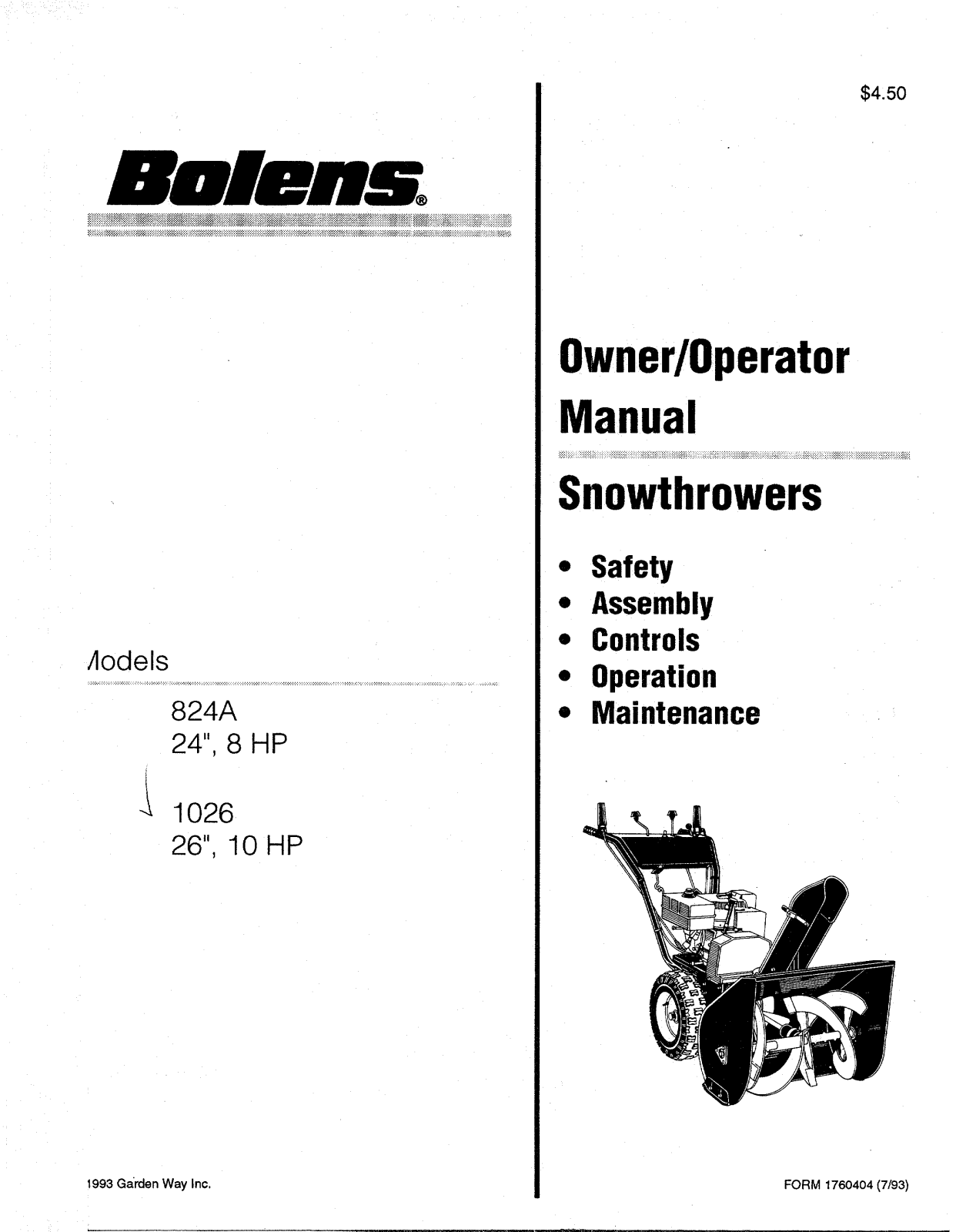 Bolens 824A User Manual