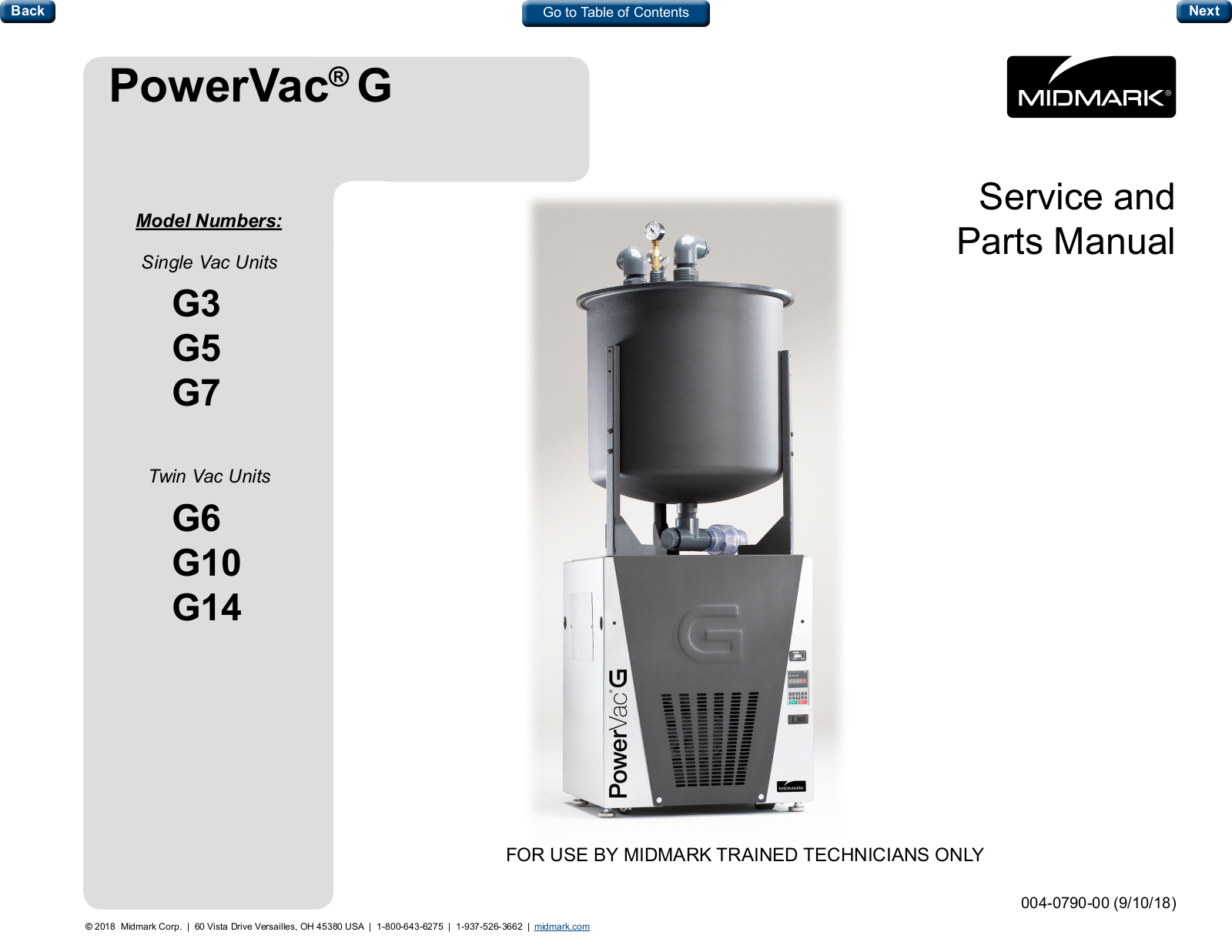 Midmark PowerVac G3, PowerVac G5, PowerVac G14, PowerVac G7, PowerVac G6 Parts Manual