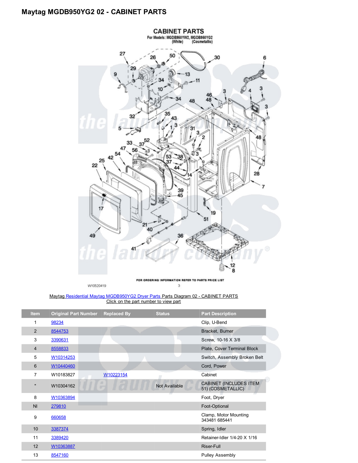 Maytag MGDB950YG2 Parts Diagram