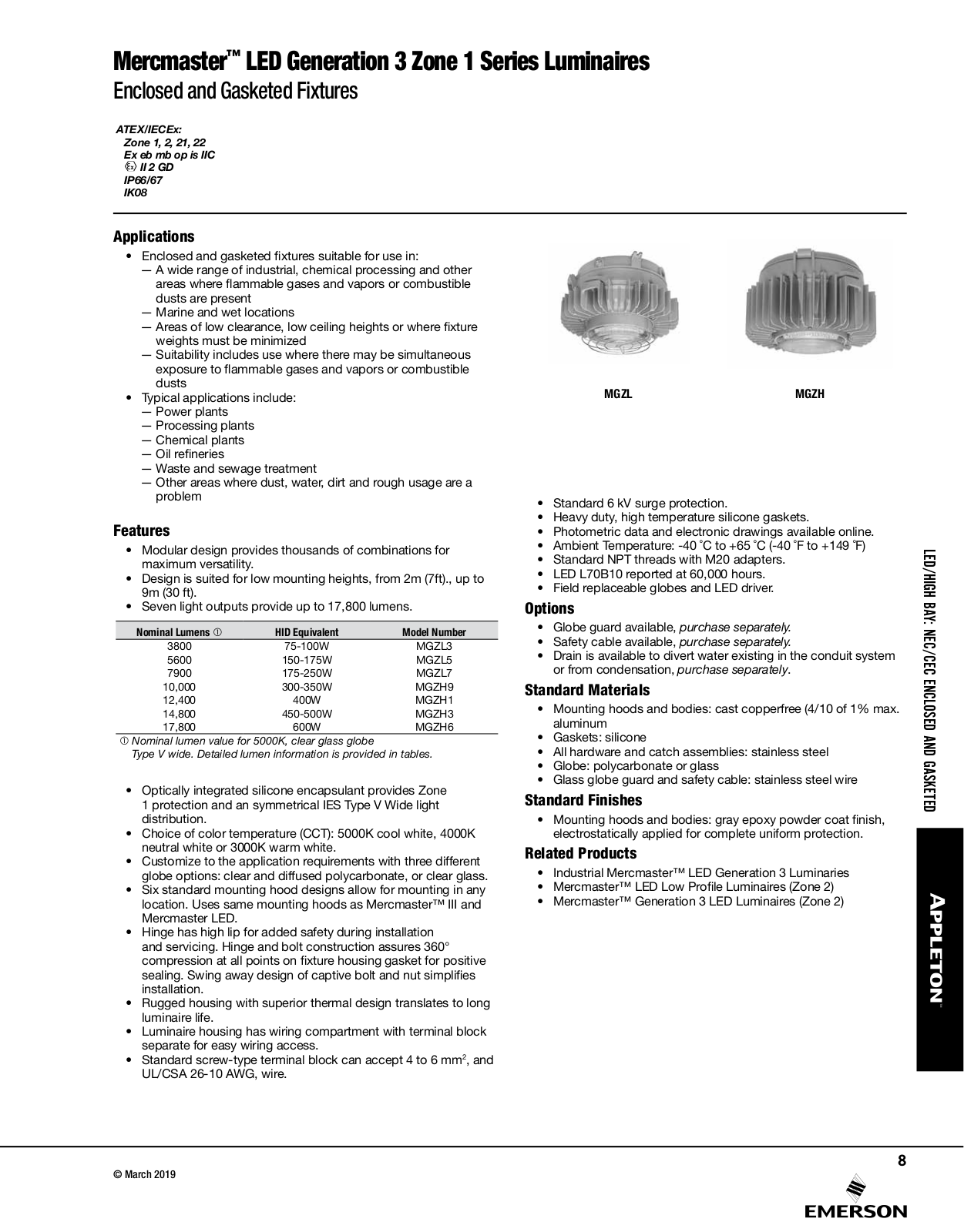 Appleton Mercmaster™ LED Generation 3 Zone 1 Series Luminaires Catalog Page