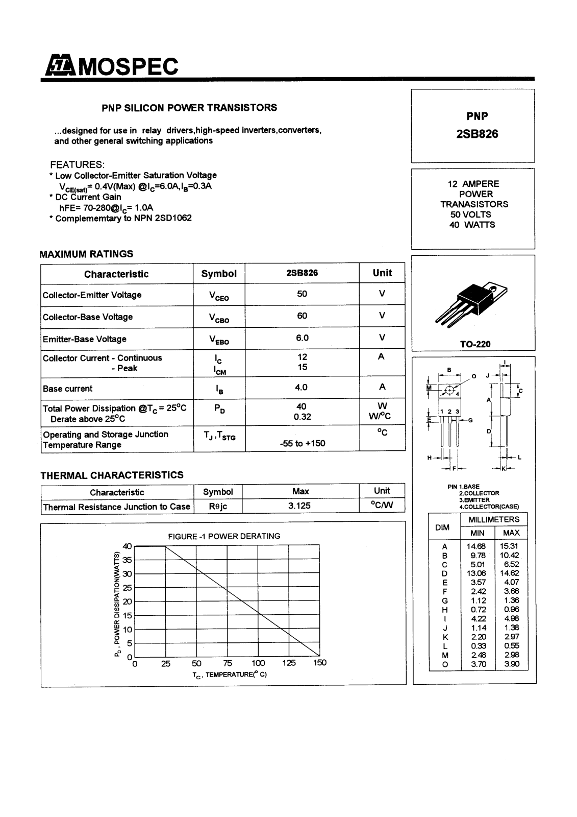 MOSPEC 2SB826 Datasheet