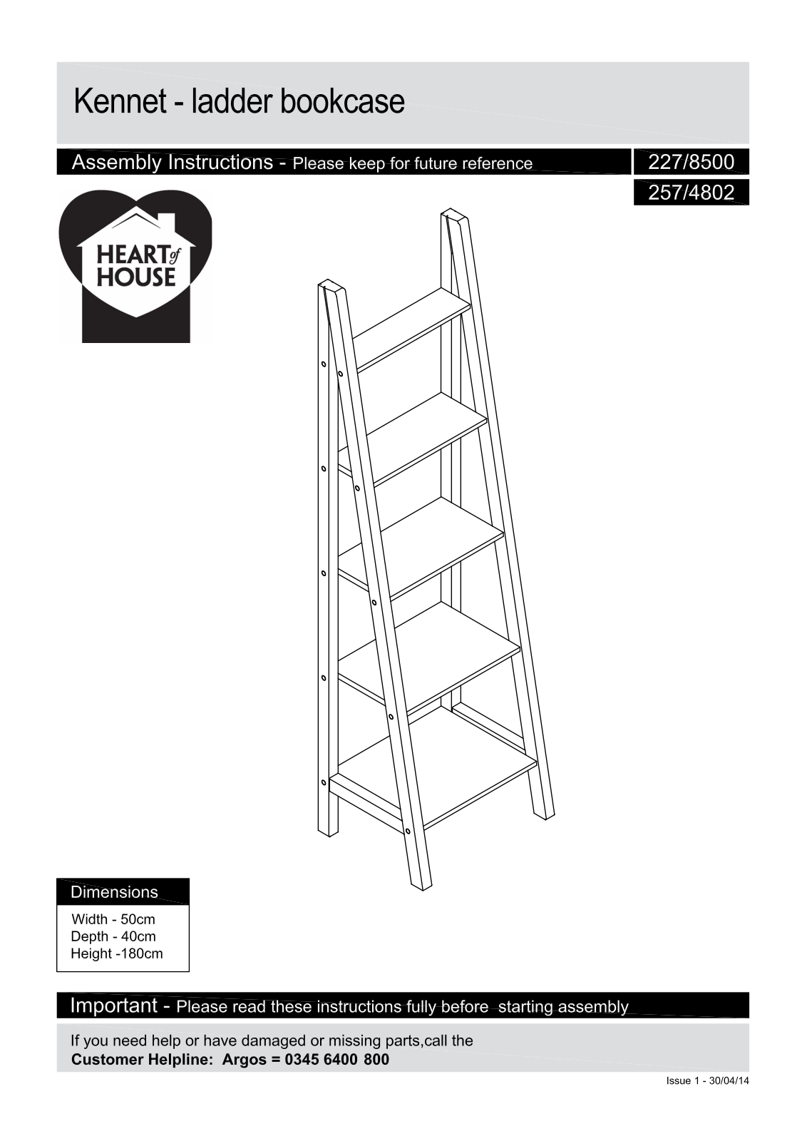 Argos Kennet ladder bookcase ASSEMBLY INSTRUCTIONS