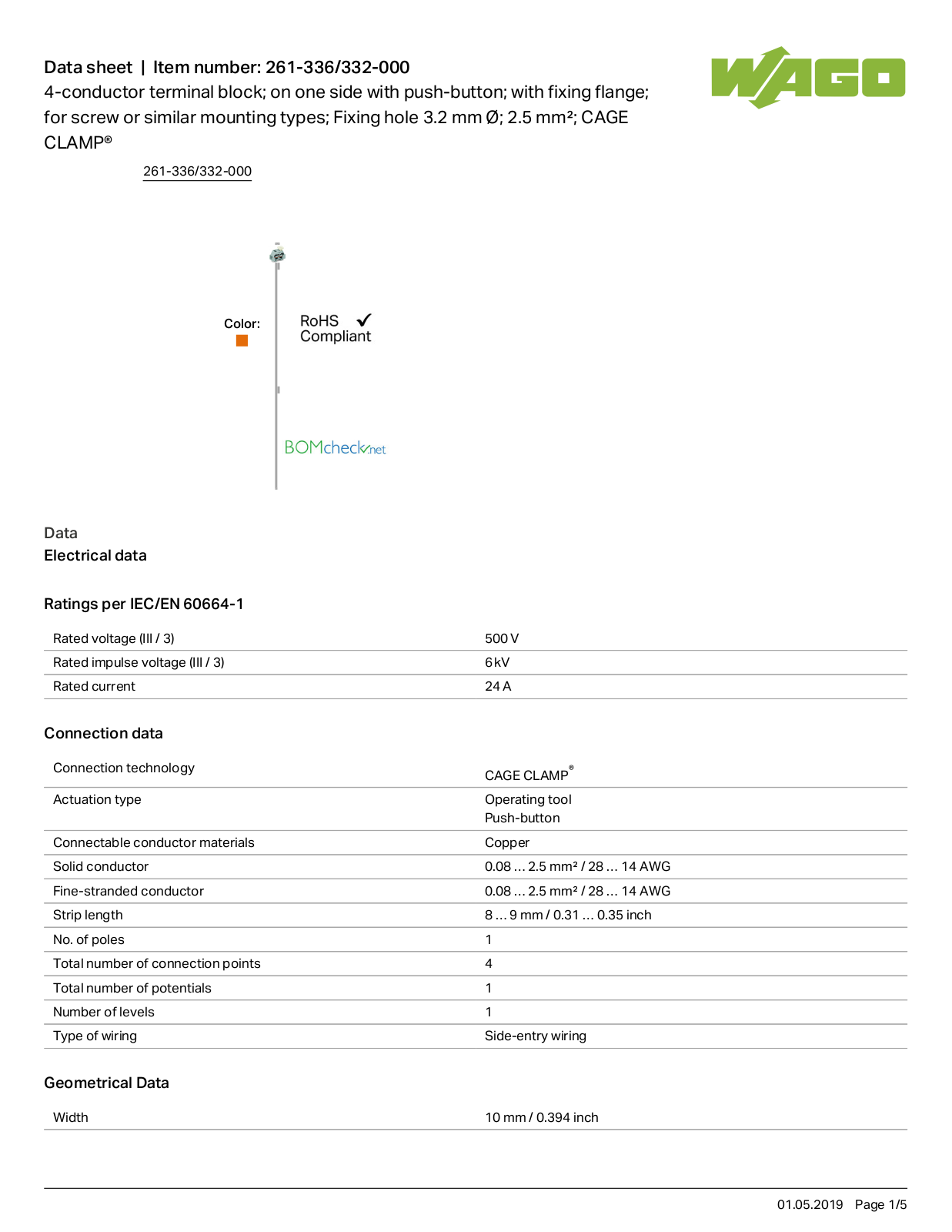 Wago 261-336/332-000 Data Sheet