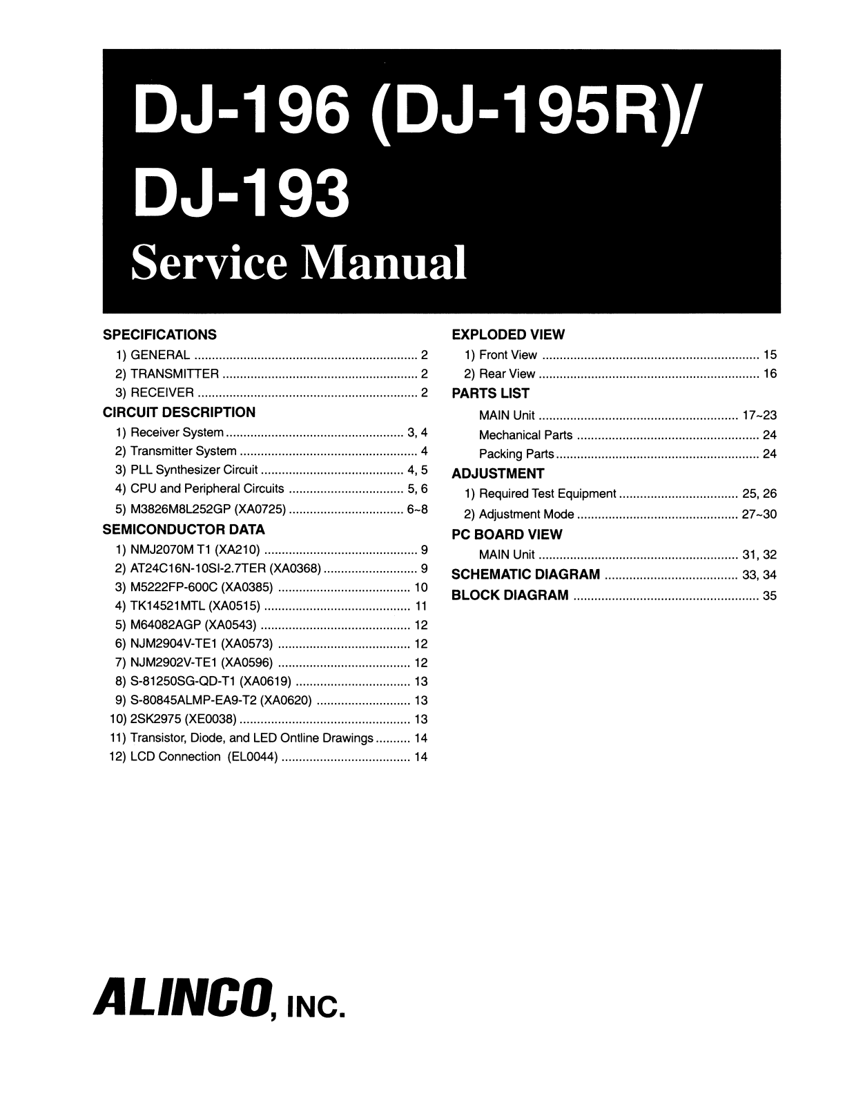 ALINCO DJ-196, DJ-195R, DJ-193 Service manual