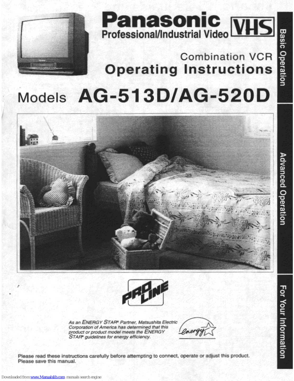 Panasonic AG-520D, AG513 - VCR/MONITOR, AG520 - VCR/MONITOR Operating Instructions Manual