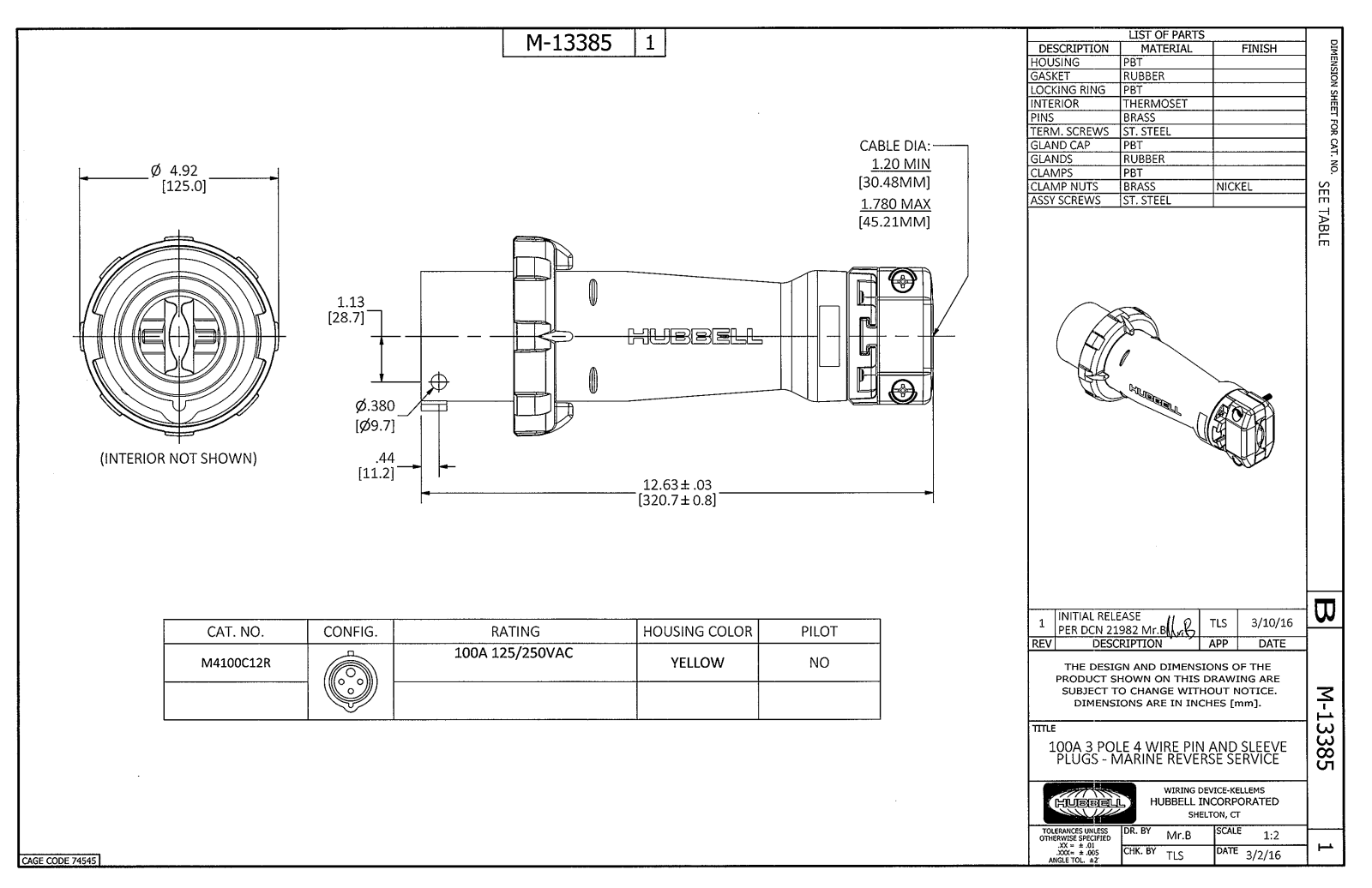 Hubbell M4100C12R Reference Drawing