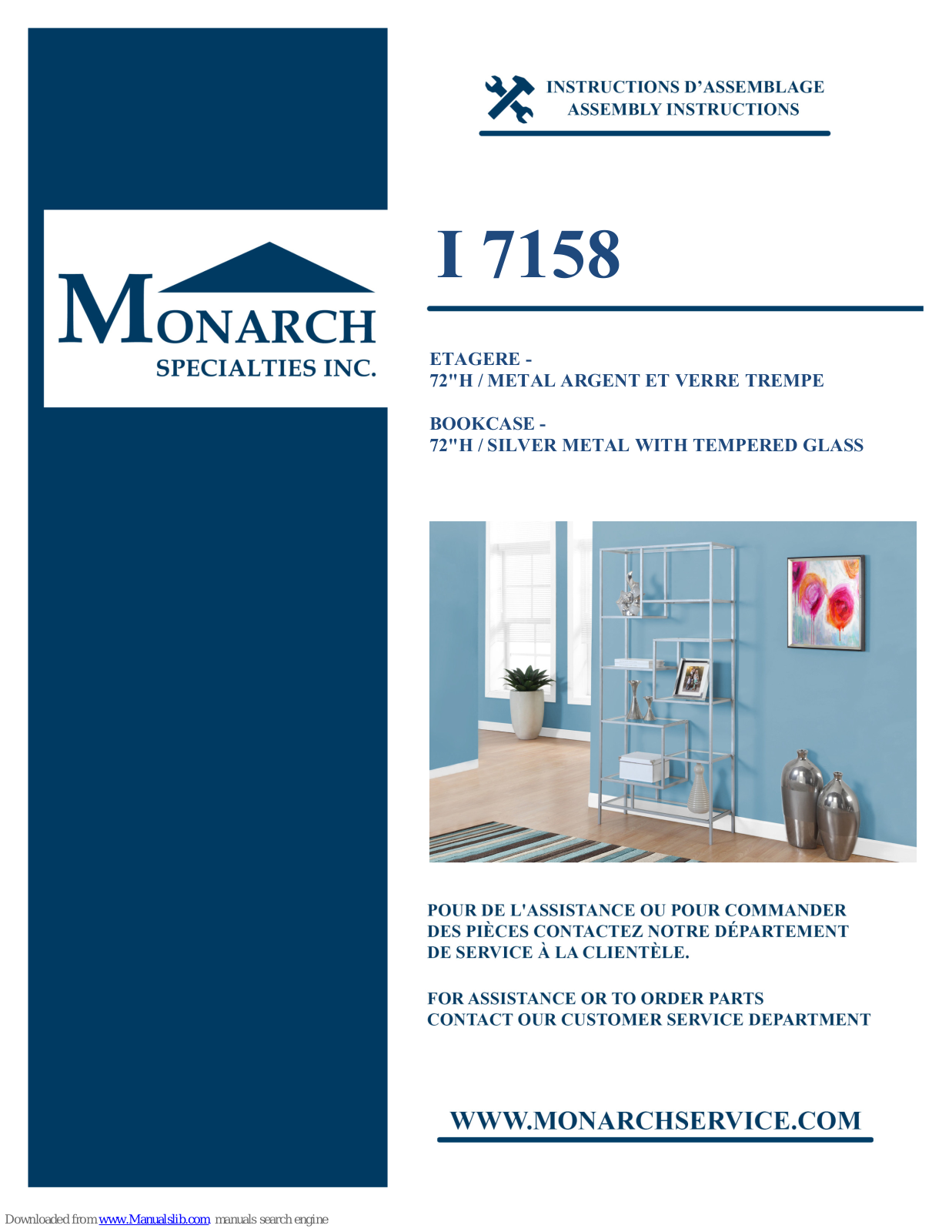 Monarch Specialties I 7158 Assembly Instructions Manual