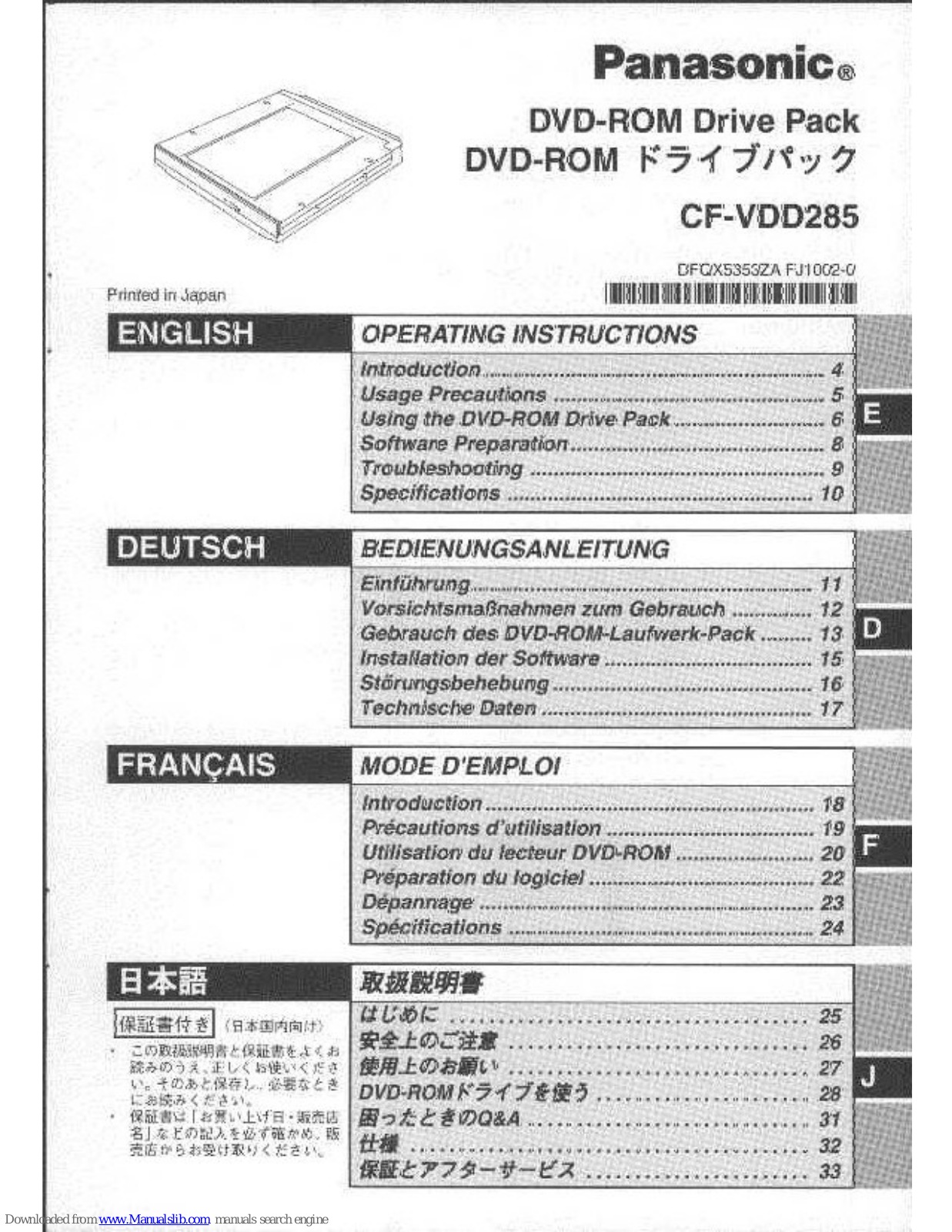 Panasonic CF-VDD285M, CF-VDD285 Operating Instructions Manual